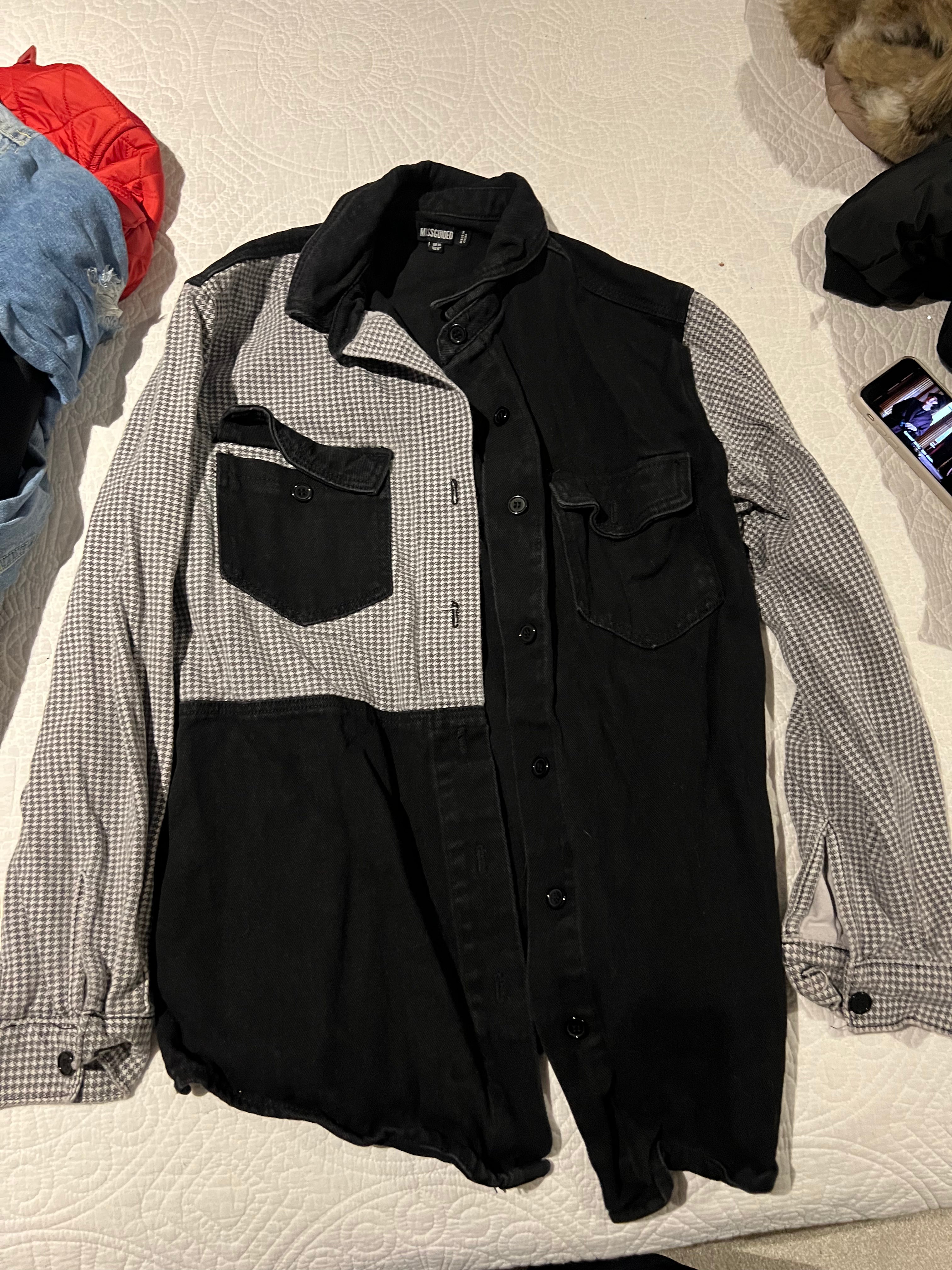 Black denim/checkered shirt