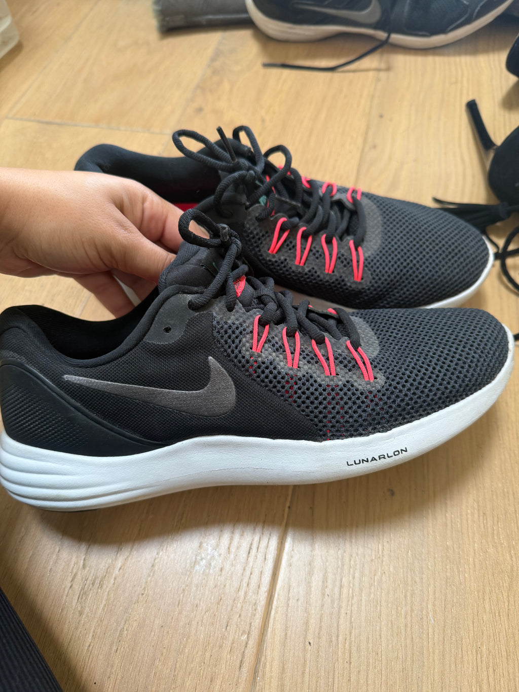 Black and white nike running shoes