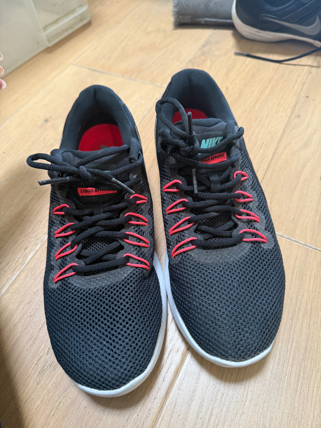 Black and white nike running shoes