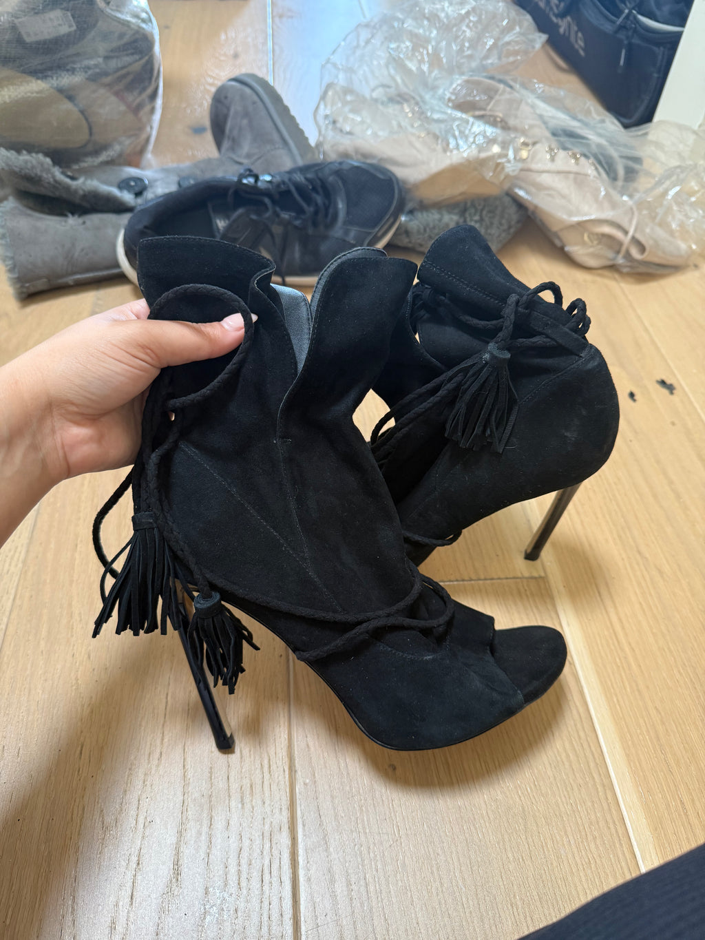 Black suedette heels / Open toe