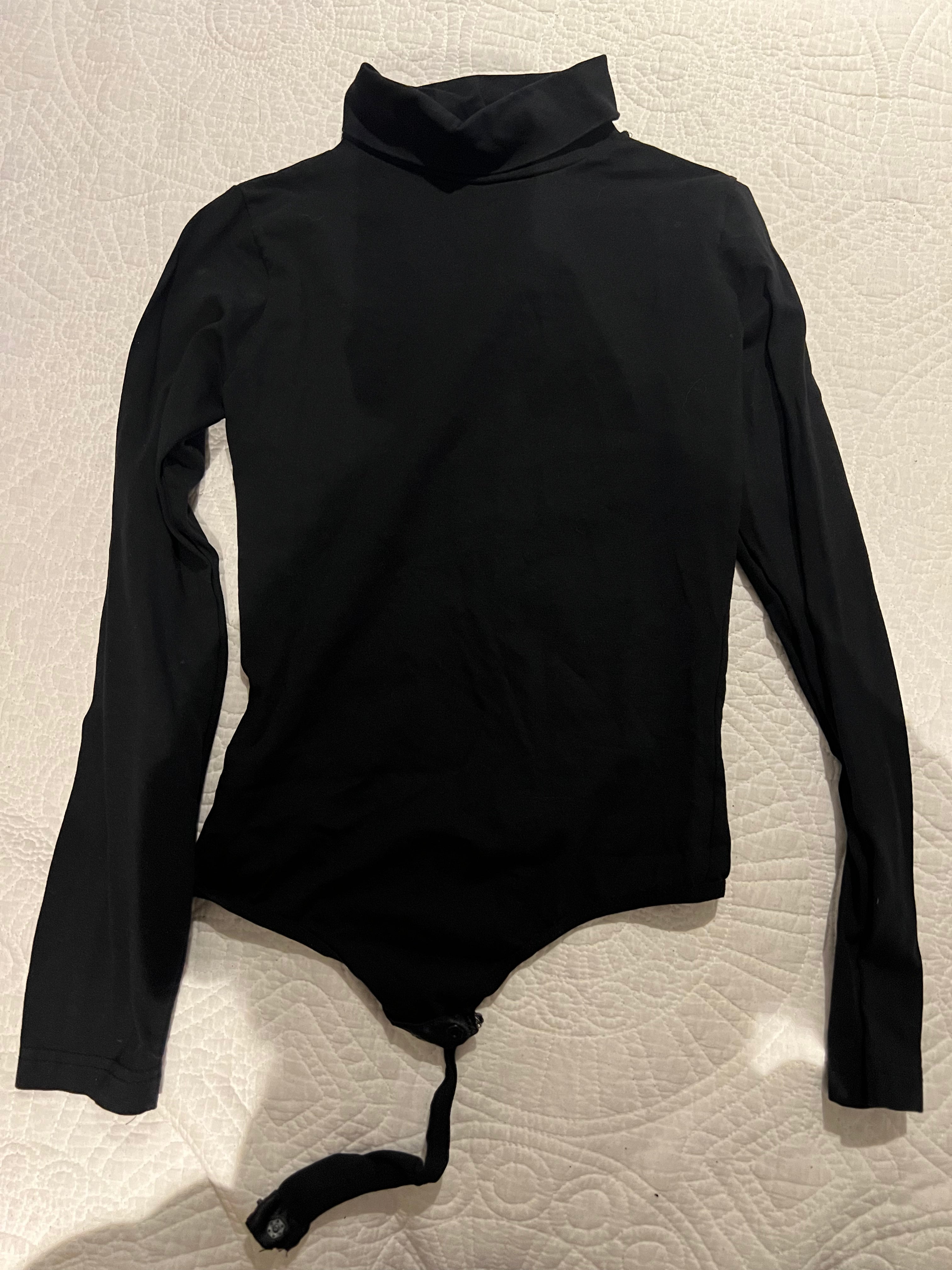 Black turtle neck thong bodysuit