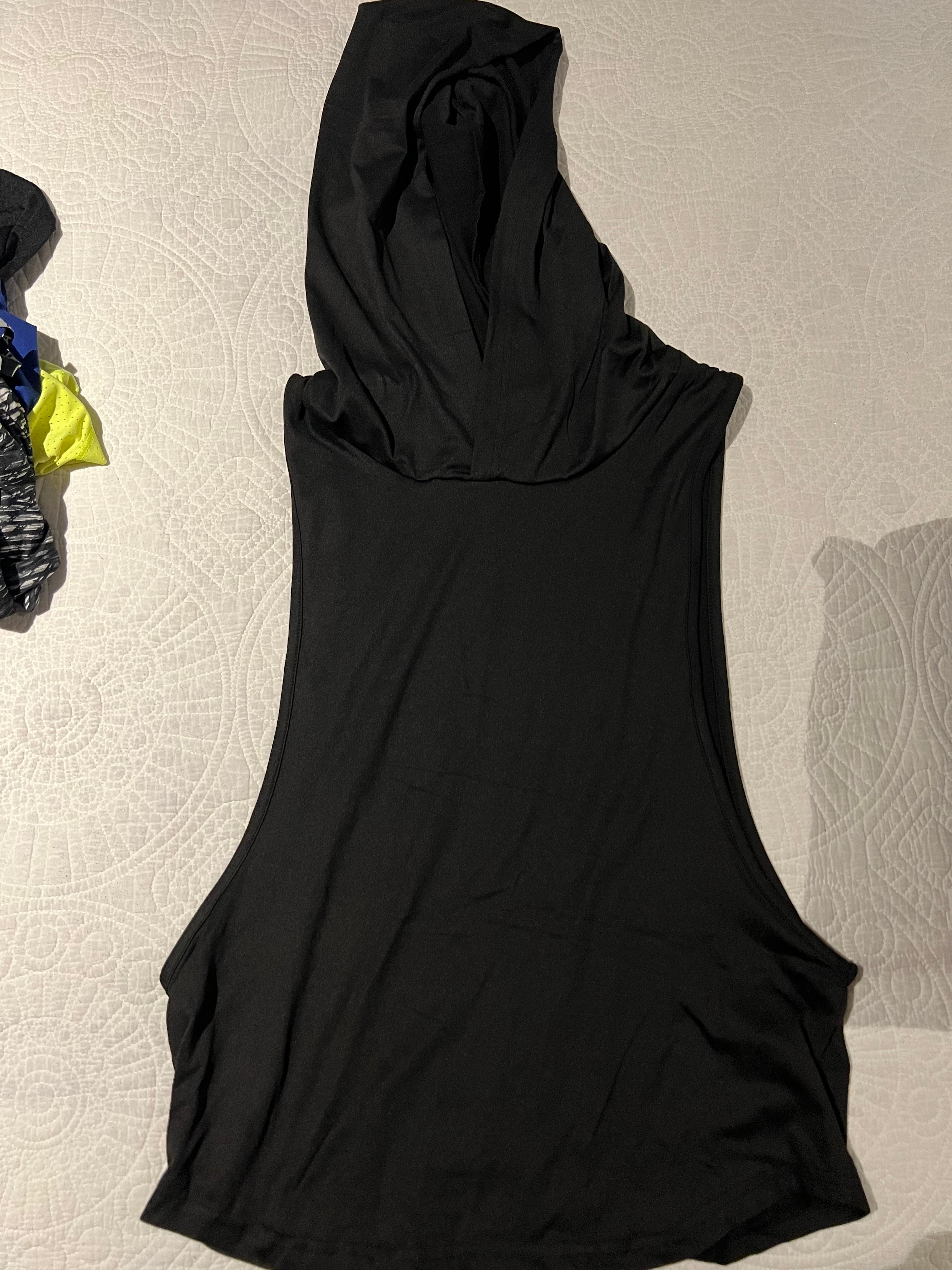 Black sleeveless top with hood