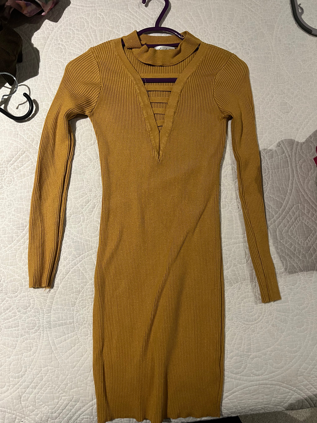 Mustard yellow cut out midi dress