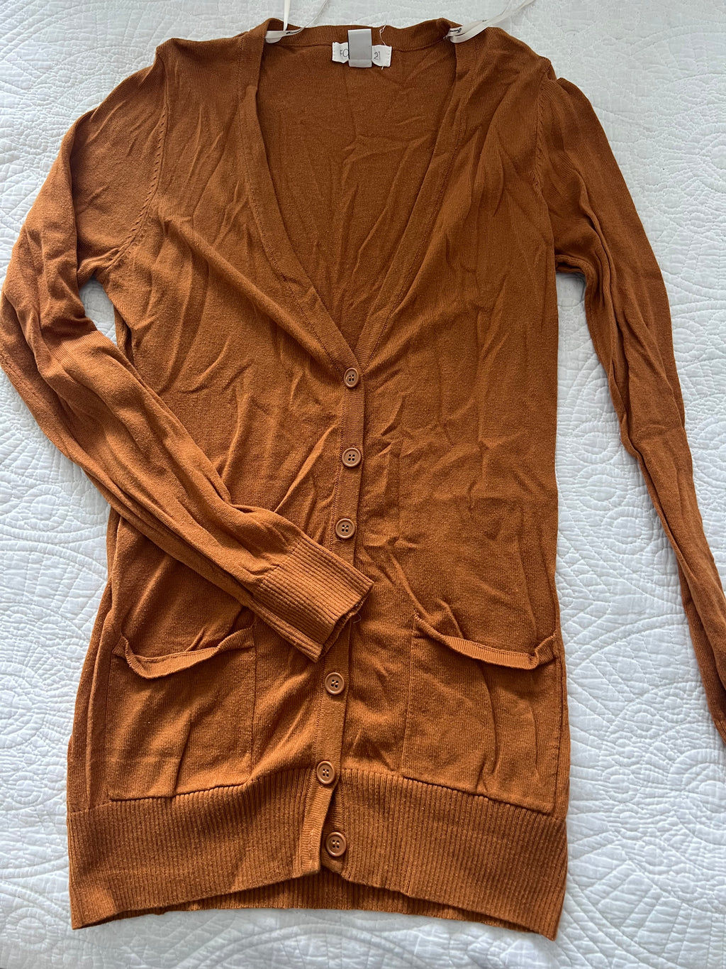 Long orange cardigan