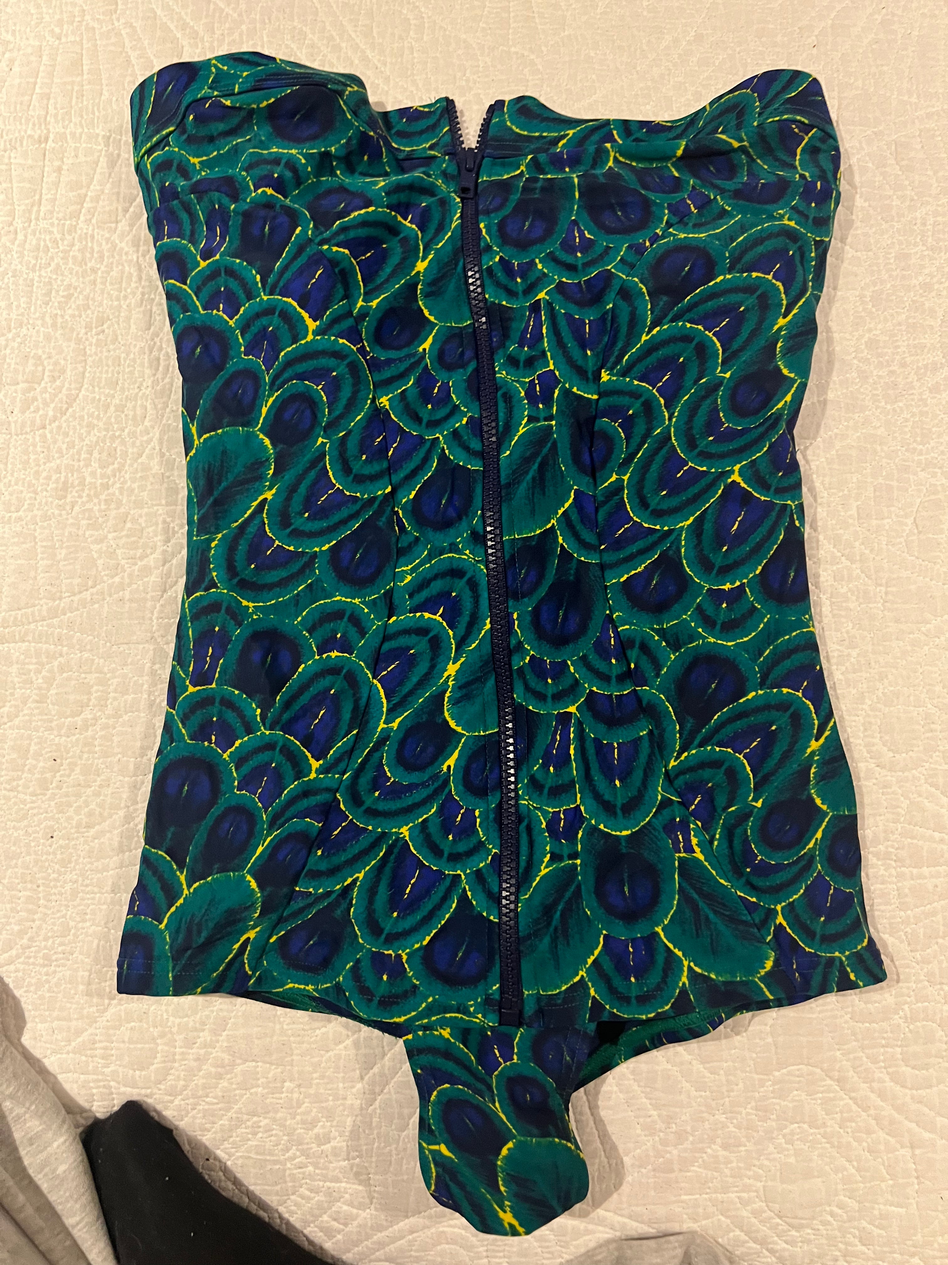 Peacock print swimming suit