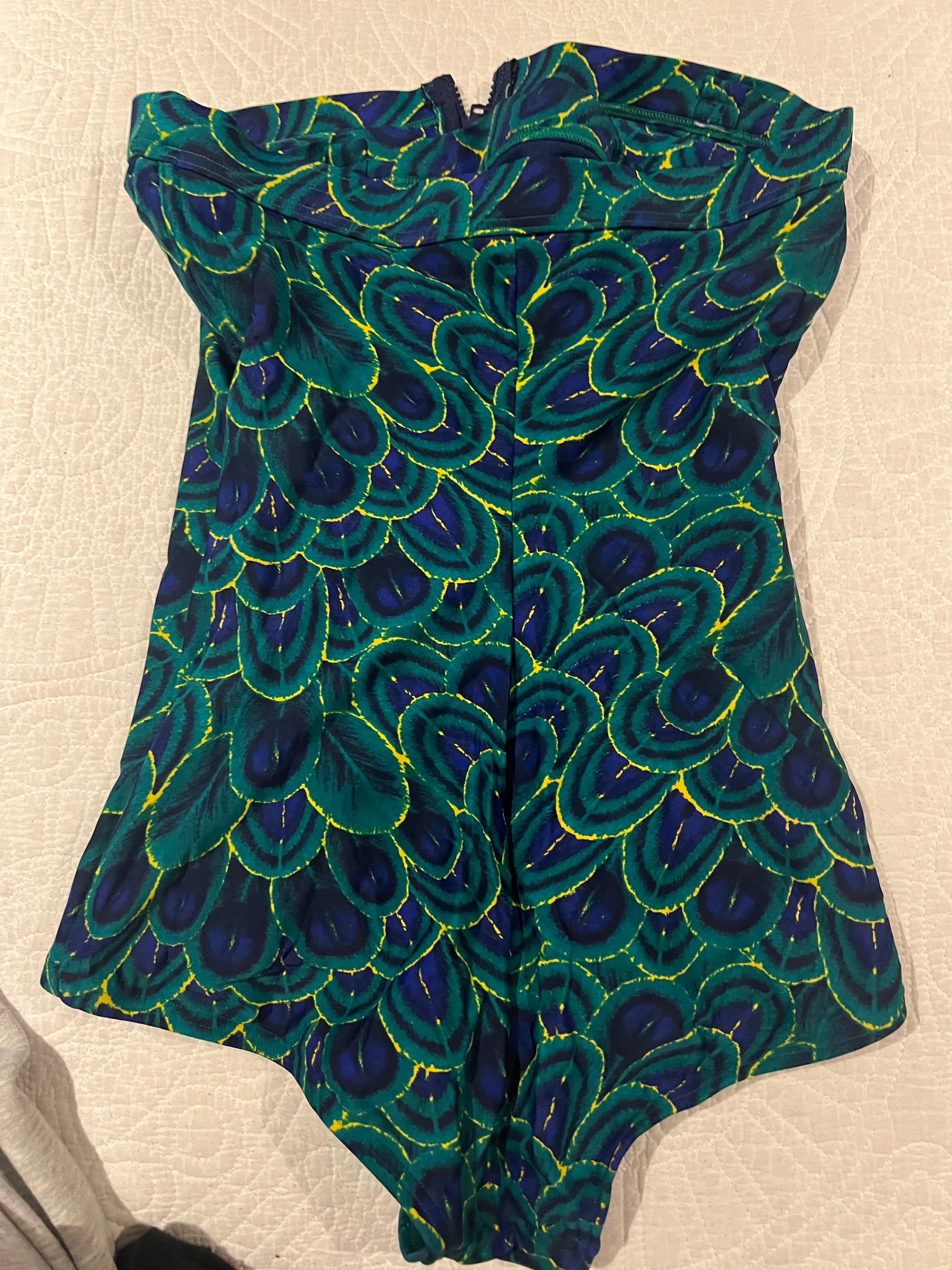 Peacock print swimming suit