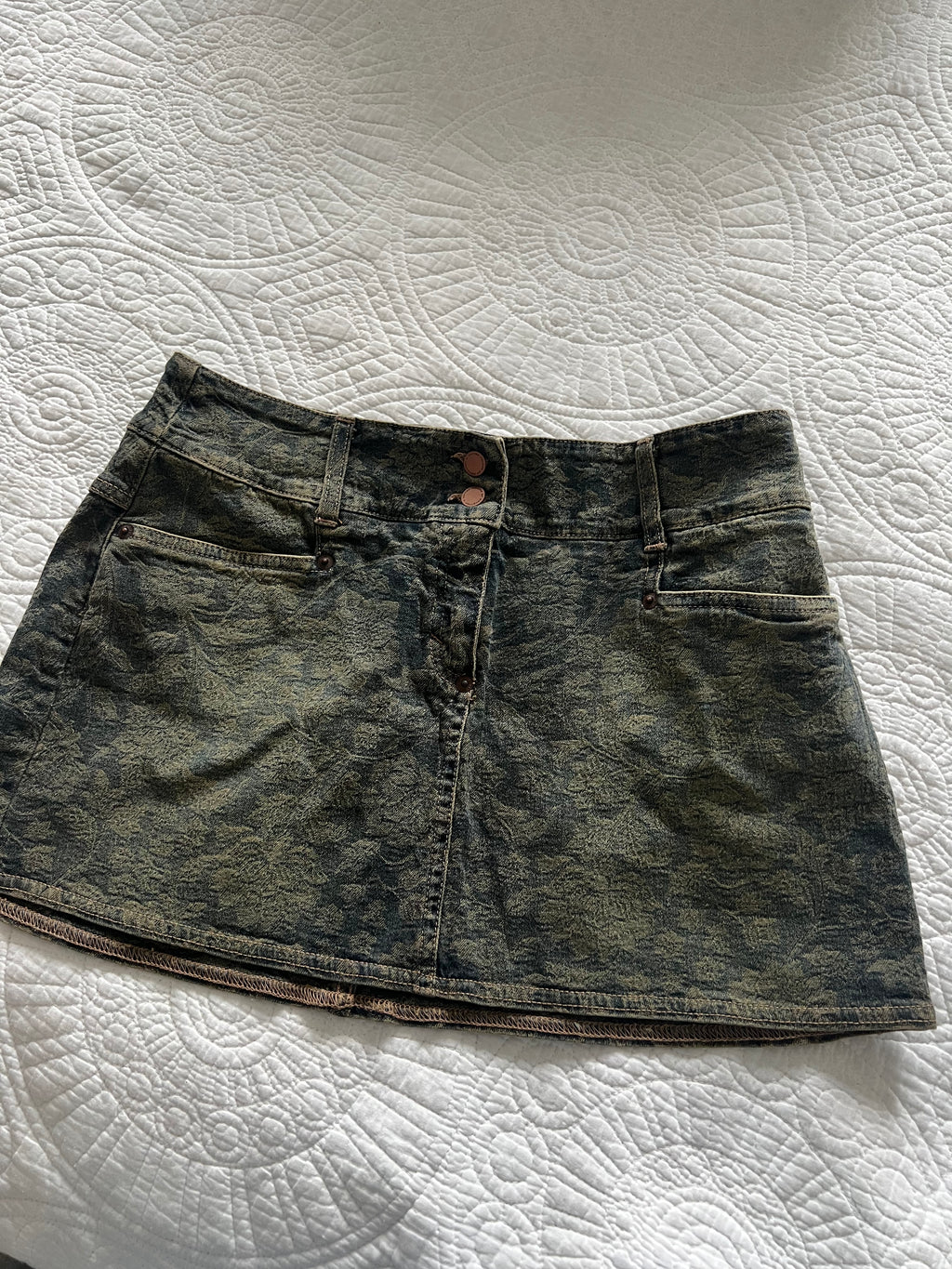 Dark patterned denim skirt
