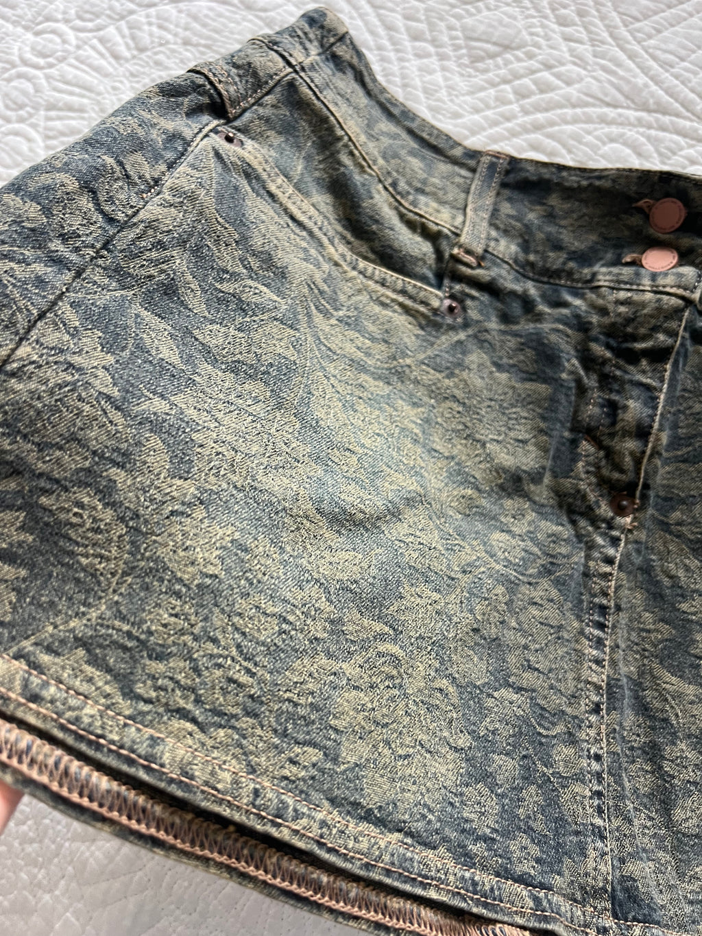 Dark patterned denim skirt