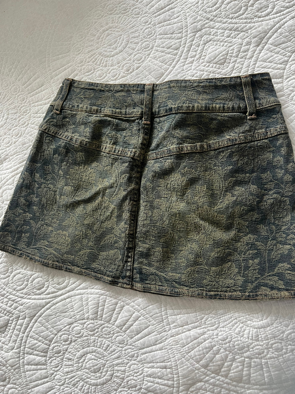 Dark patterned denim skirt