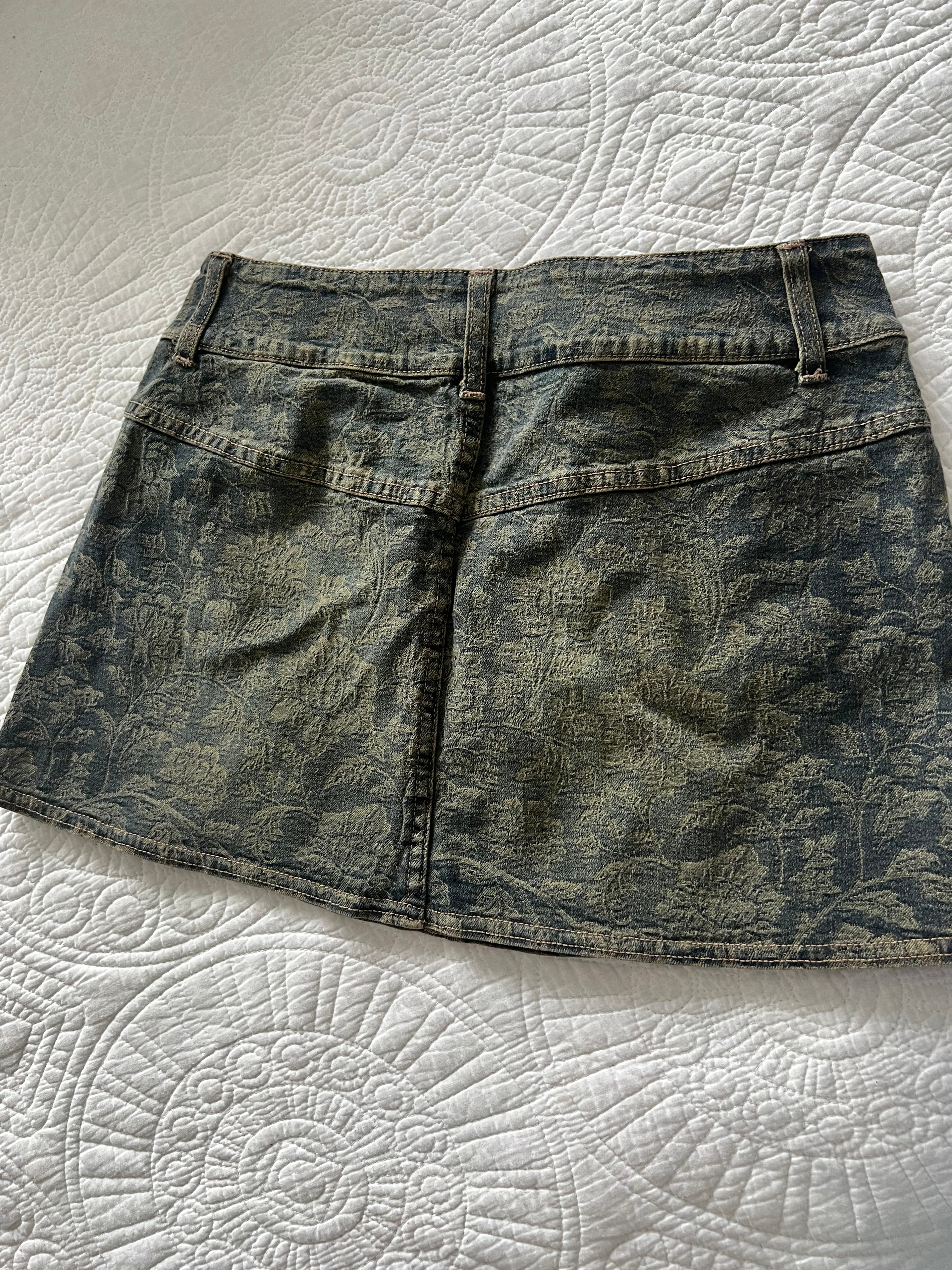 Dark patterned denim skirt