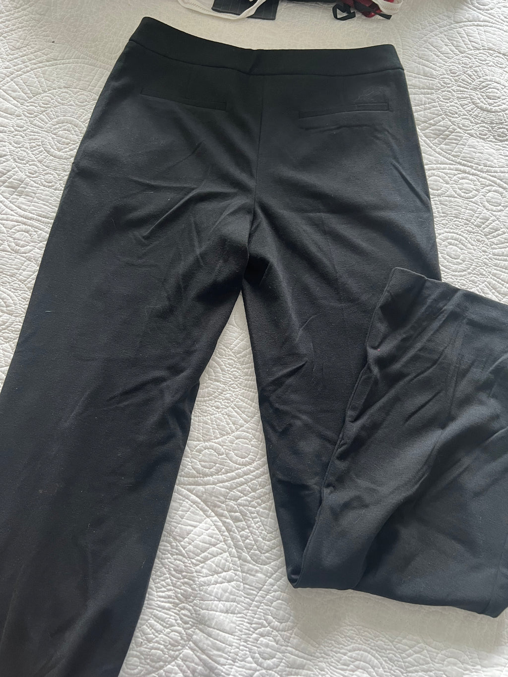 Black straight leg trousers