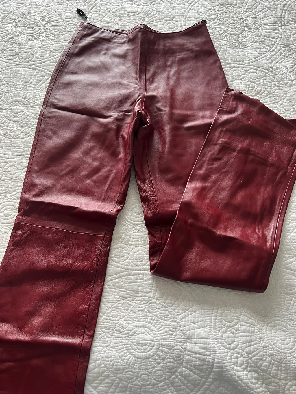 Red leather trousers