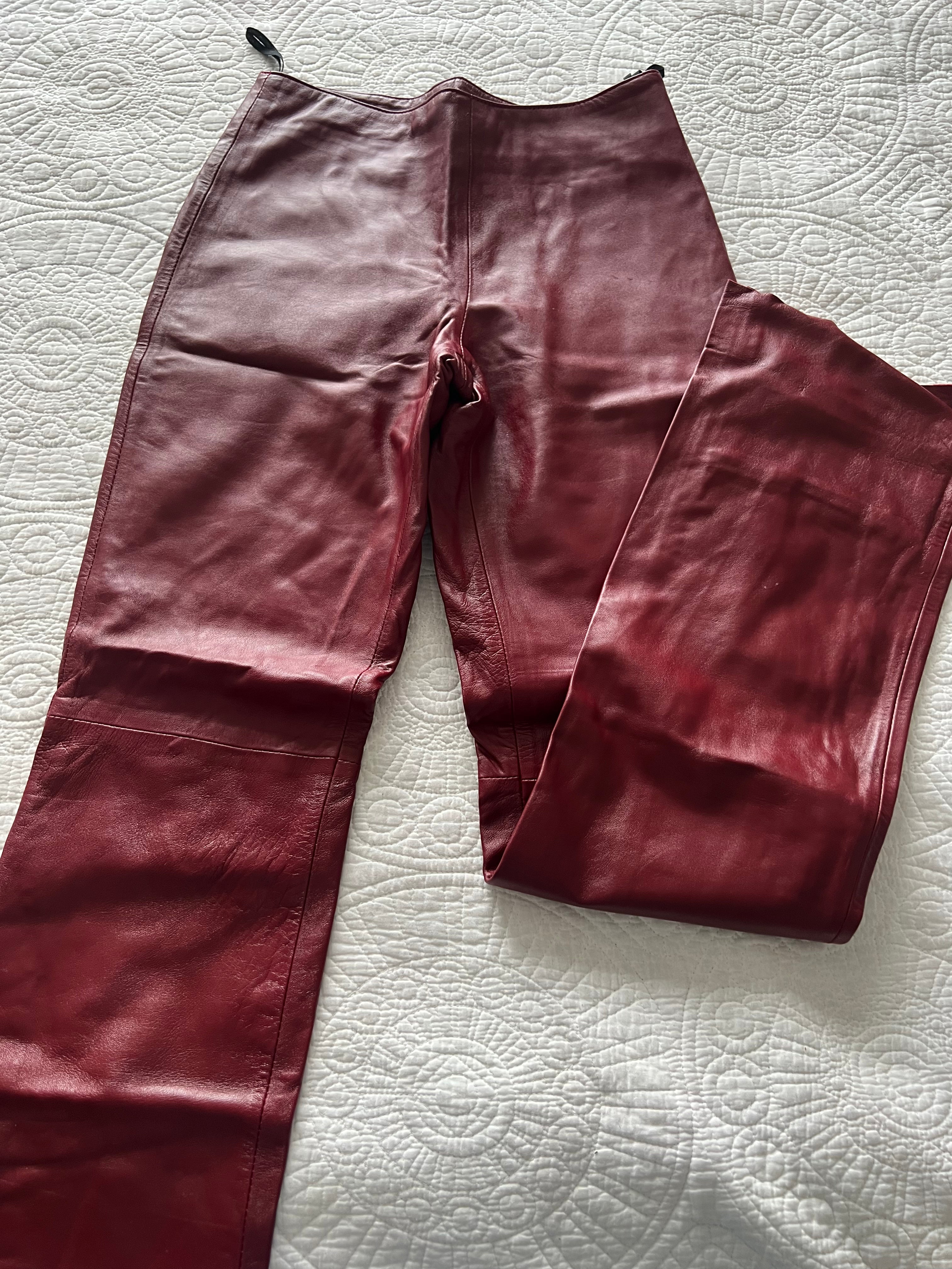 Red leather trousers