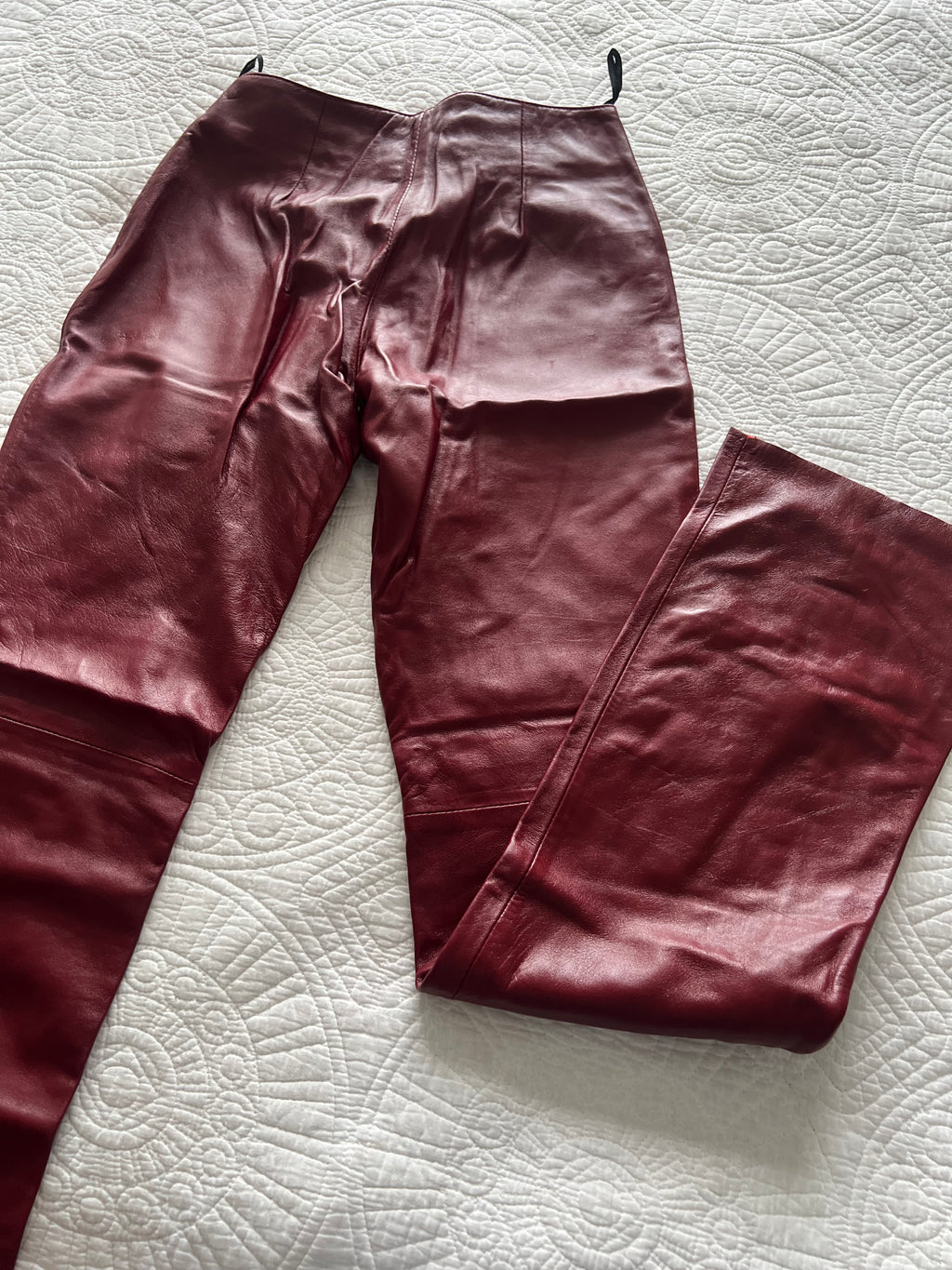 Red leather trousers