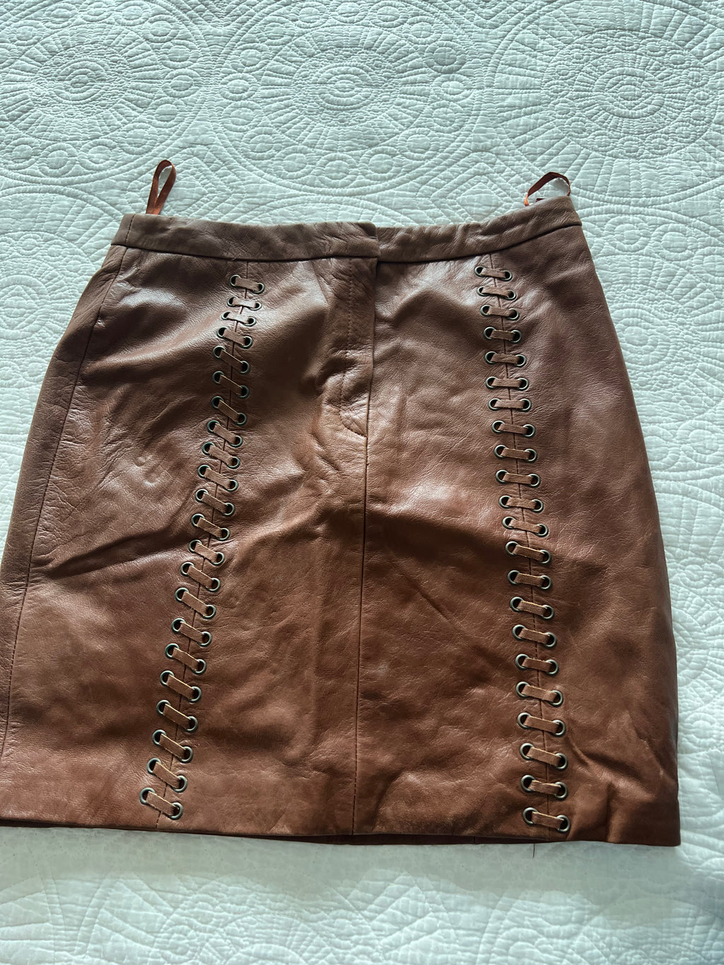 Brown leather mini skirt