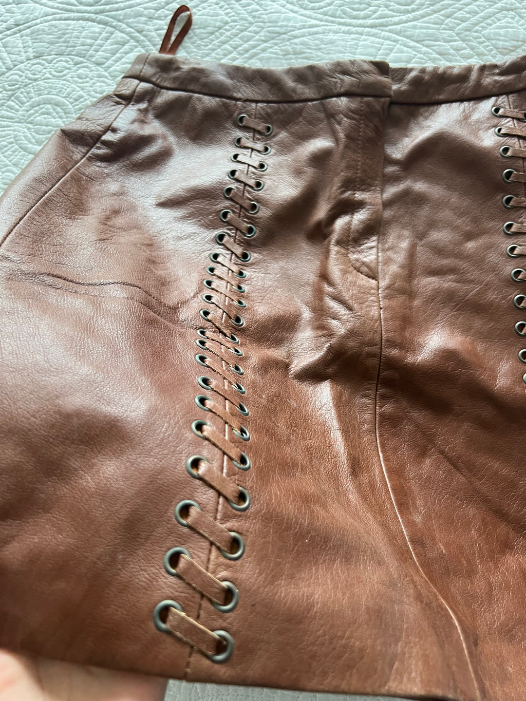 Brown leather mini skirt