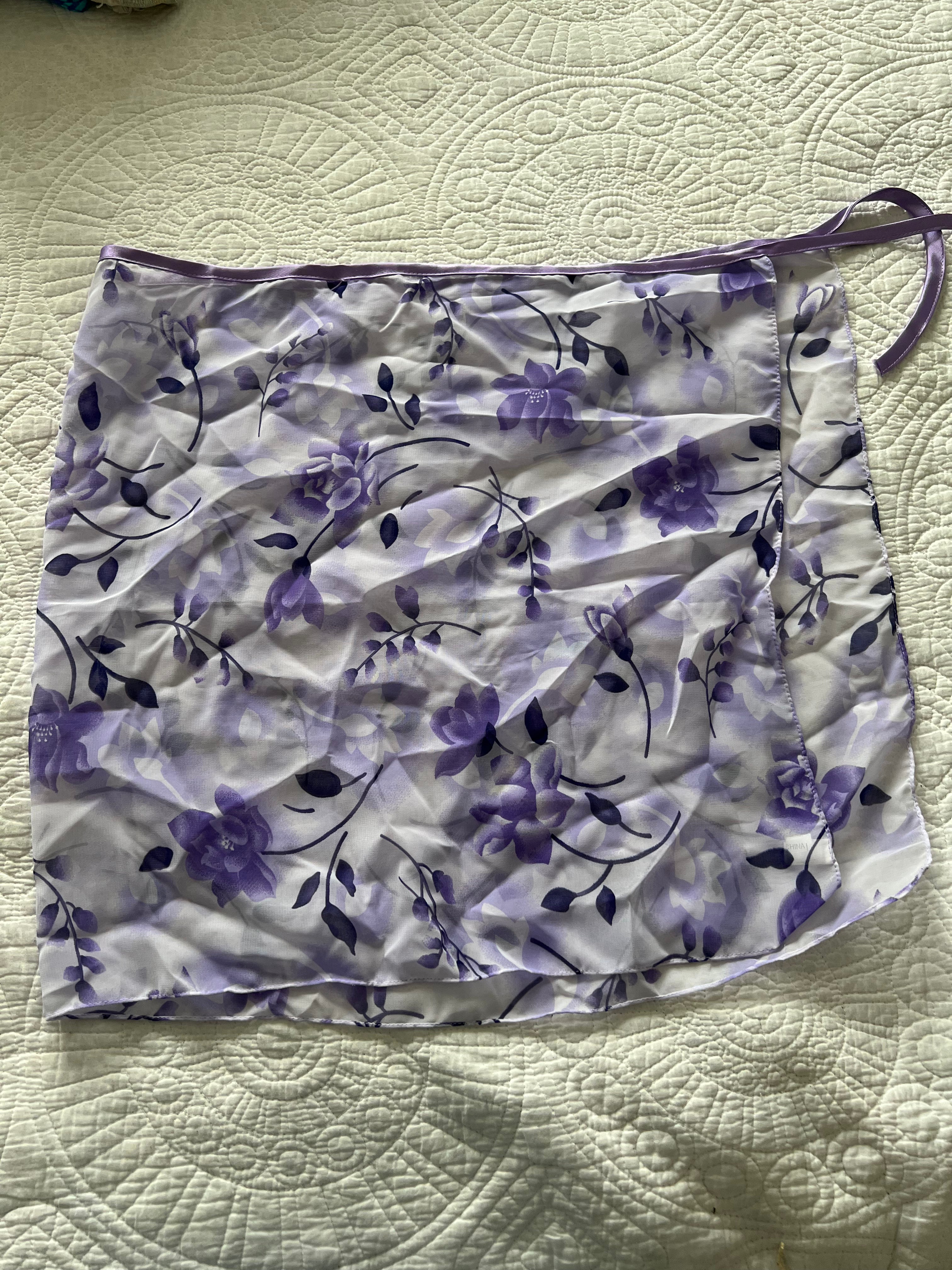Purple flower print cover up skirt