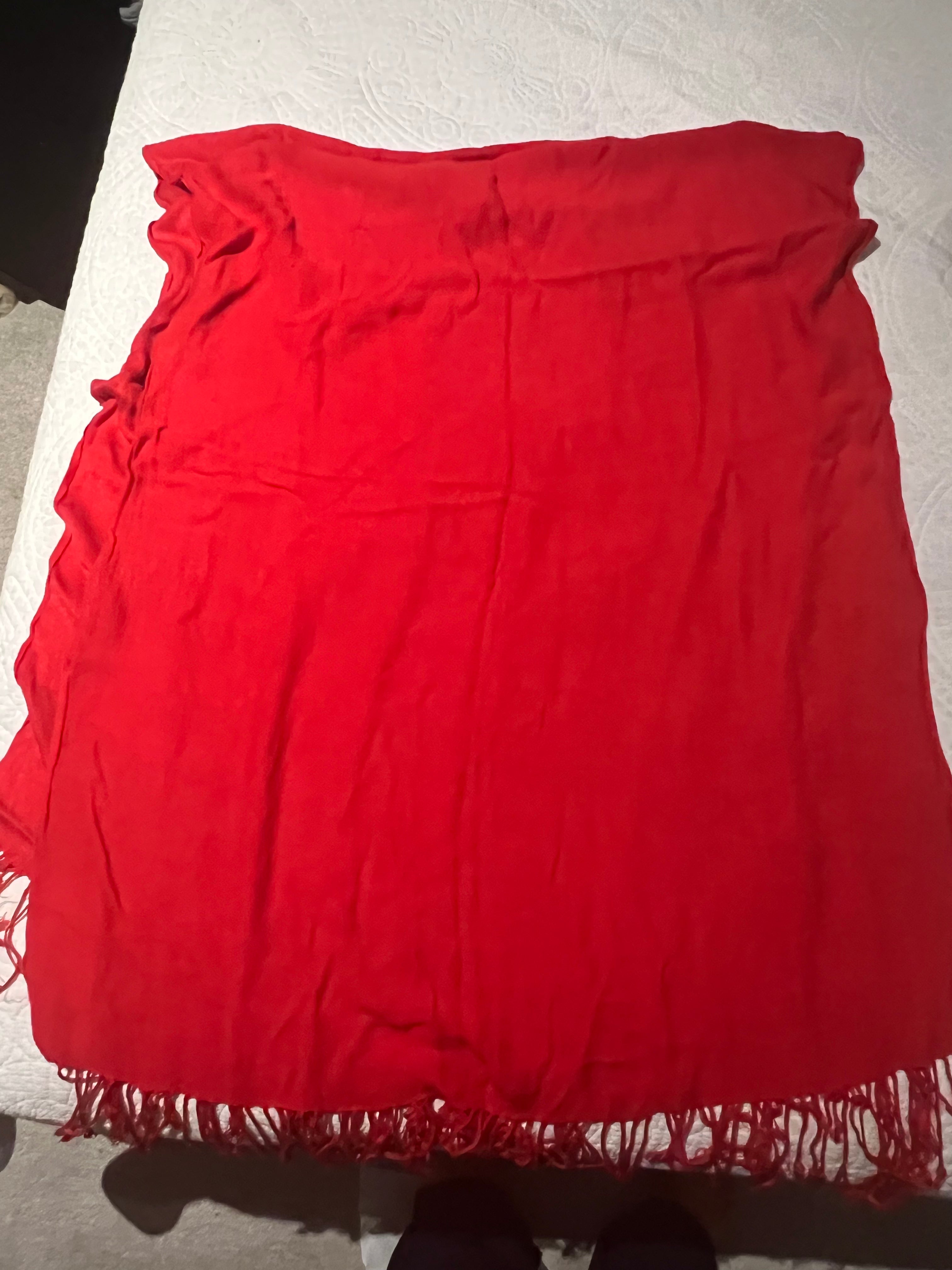 Red scarf with tassels