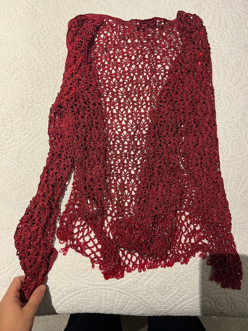 Red cardigan