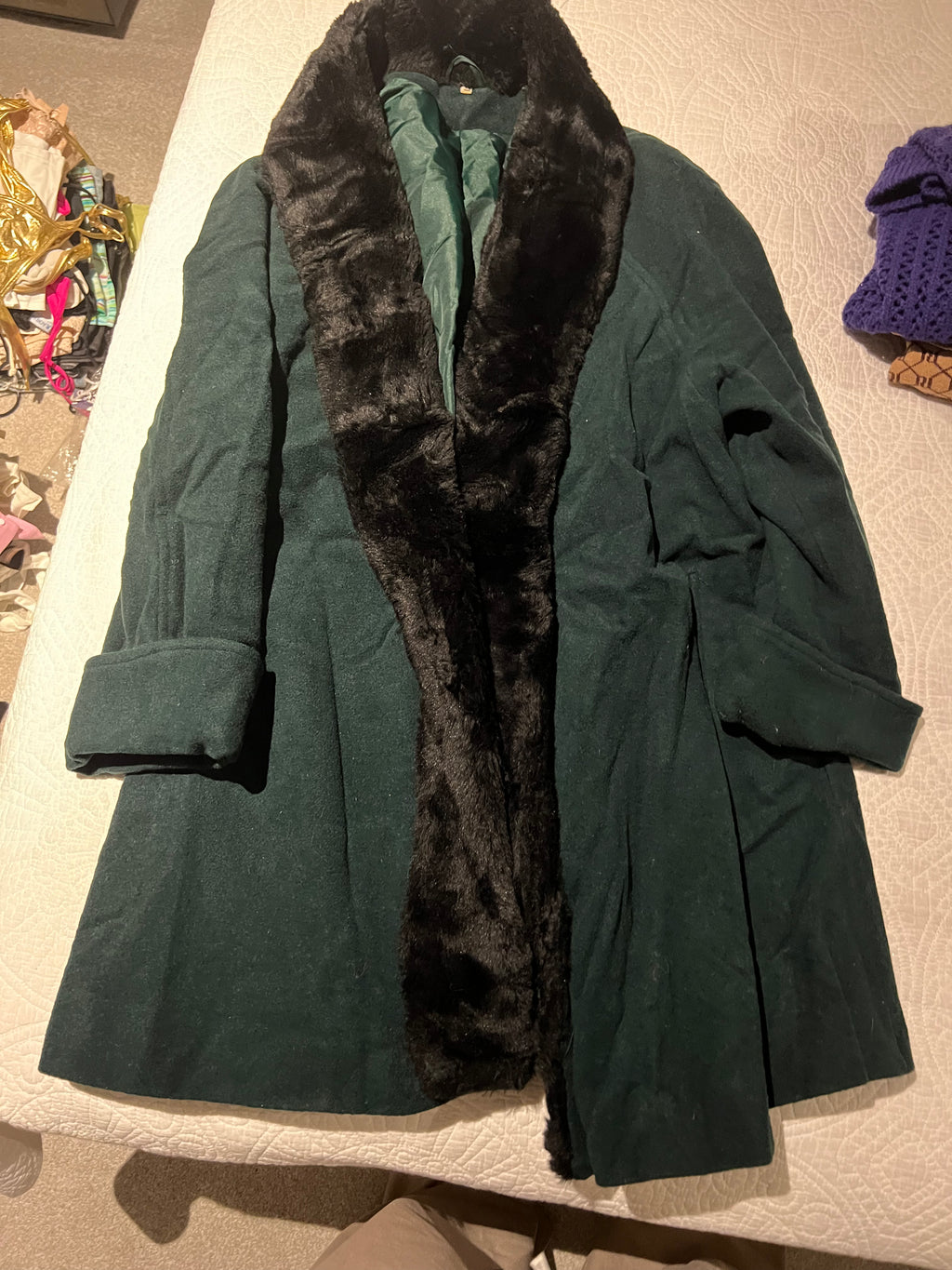 Green jacket with faux fur