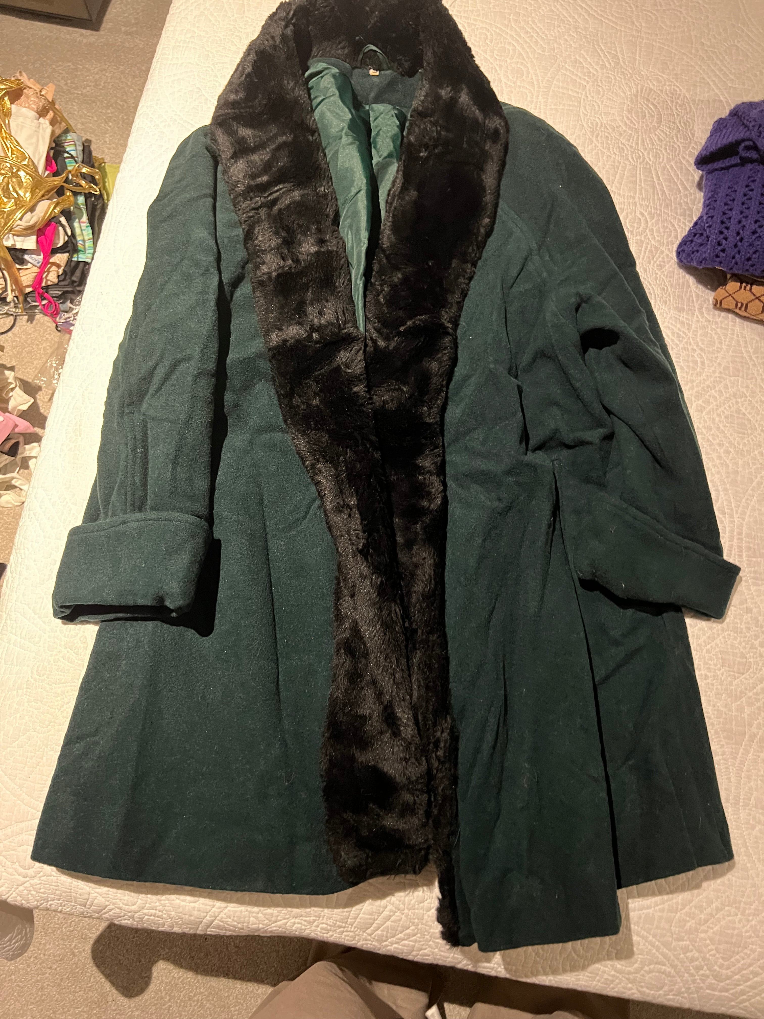 Green jacket with faux fur