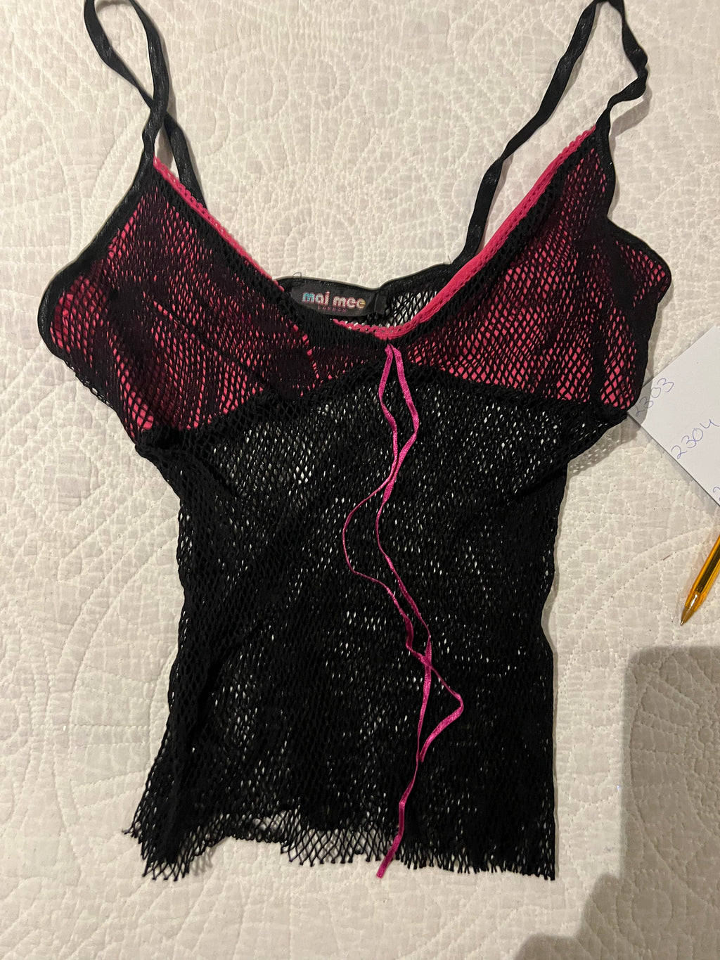 Pink/black sheer top