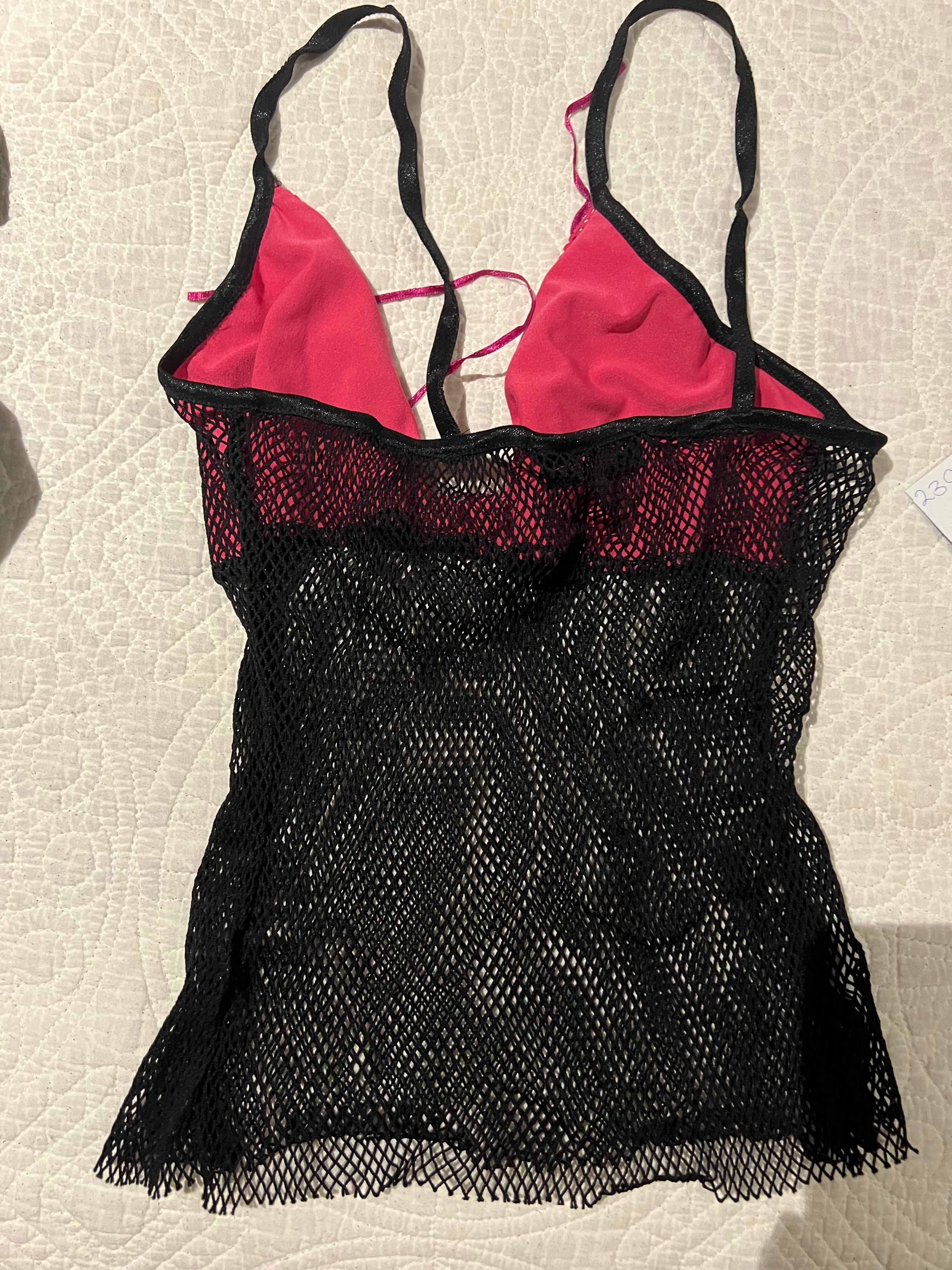 Pink/black sheer top
