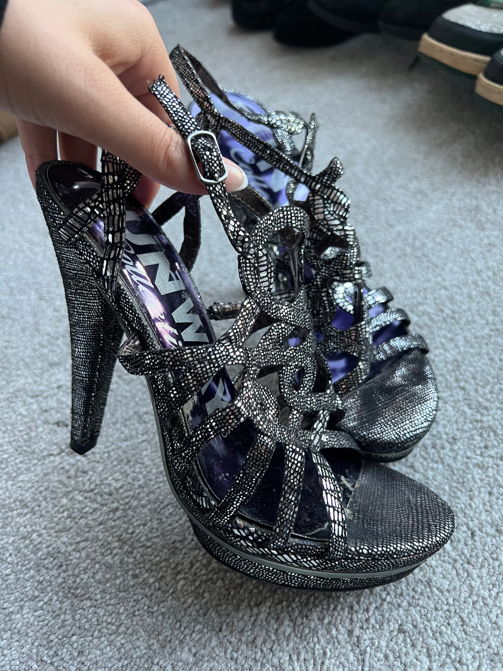 Black glitter heels