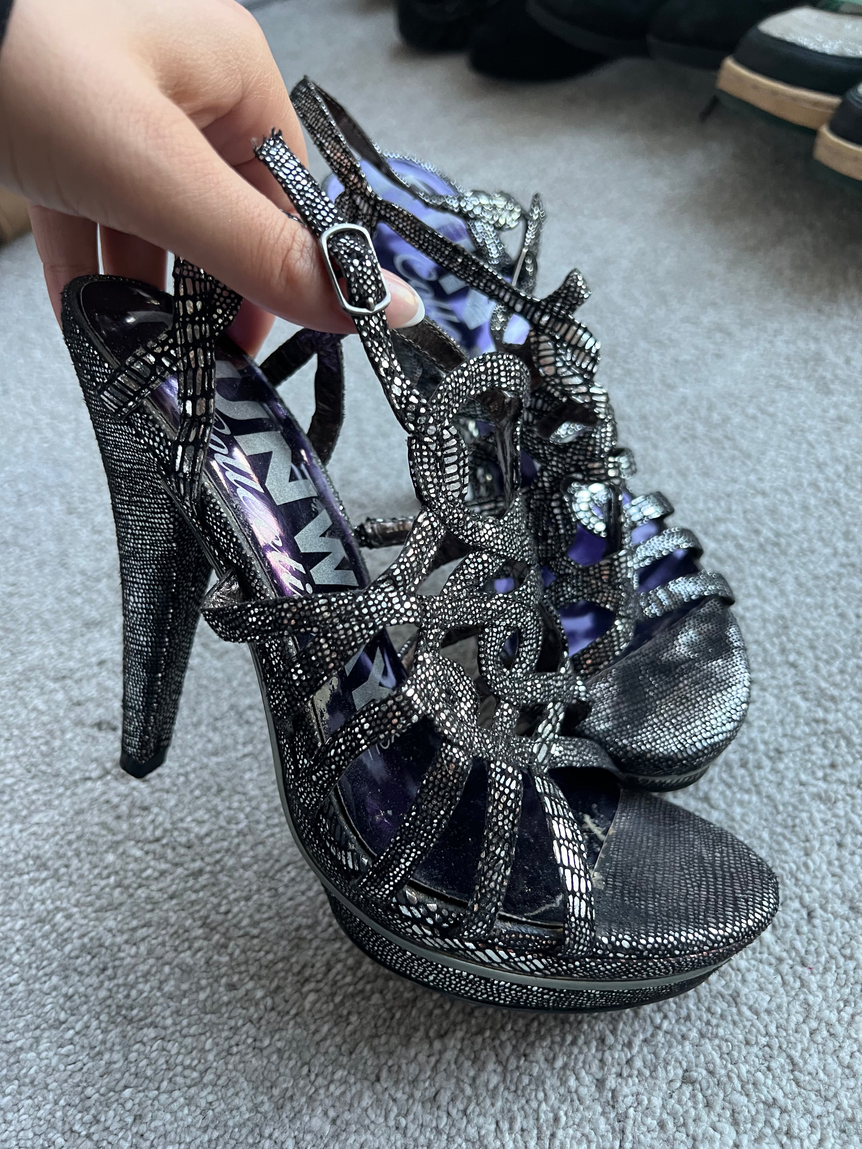 Black glitter heels