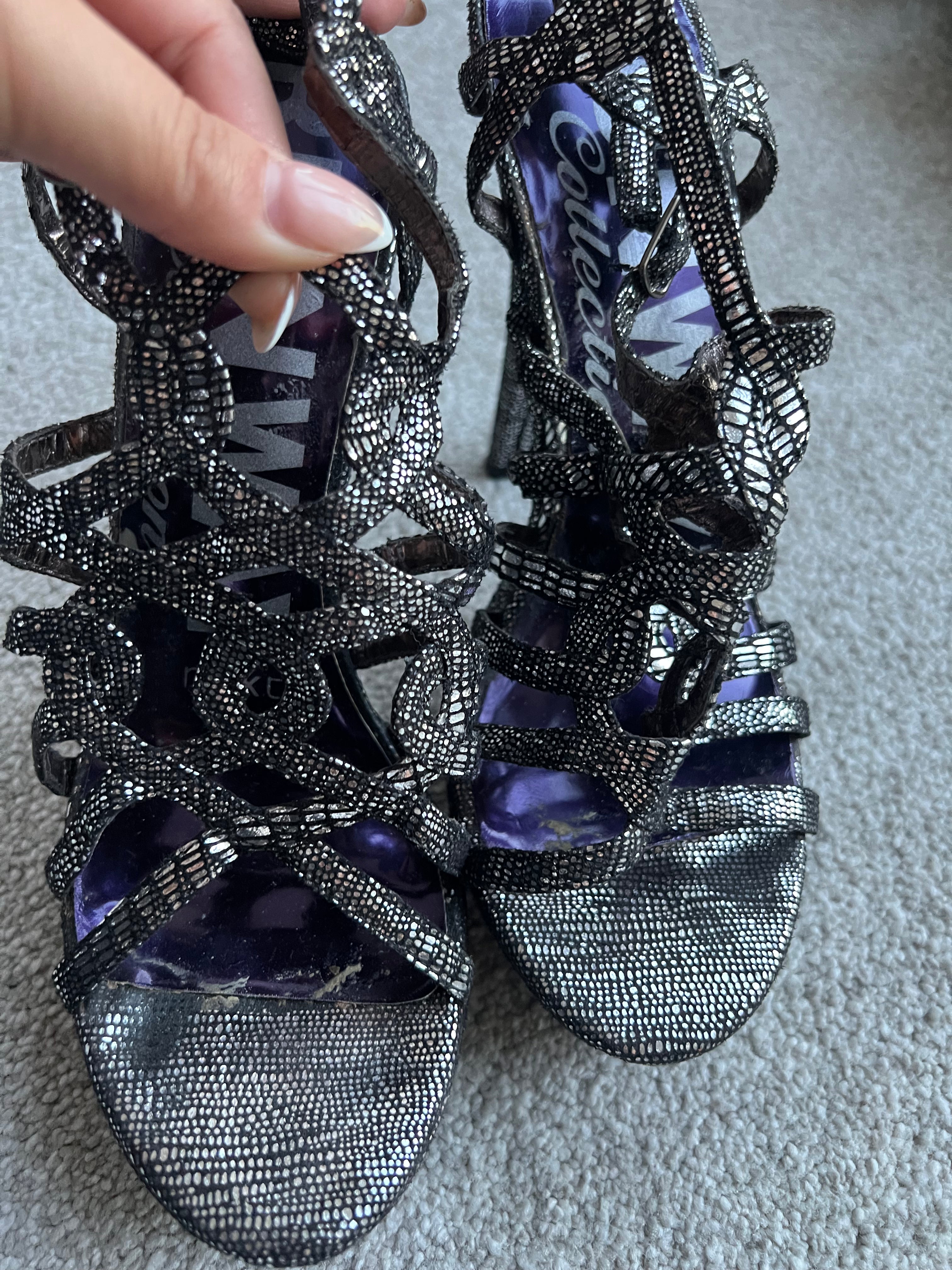 Black glitter heels