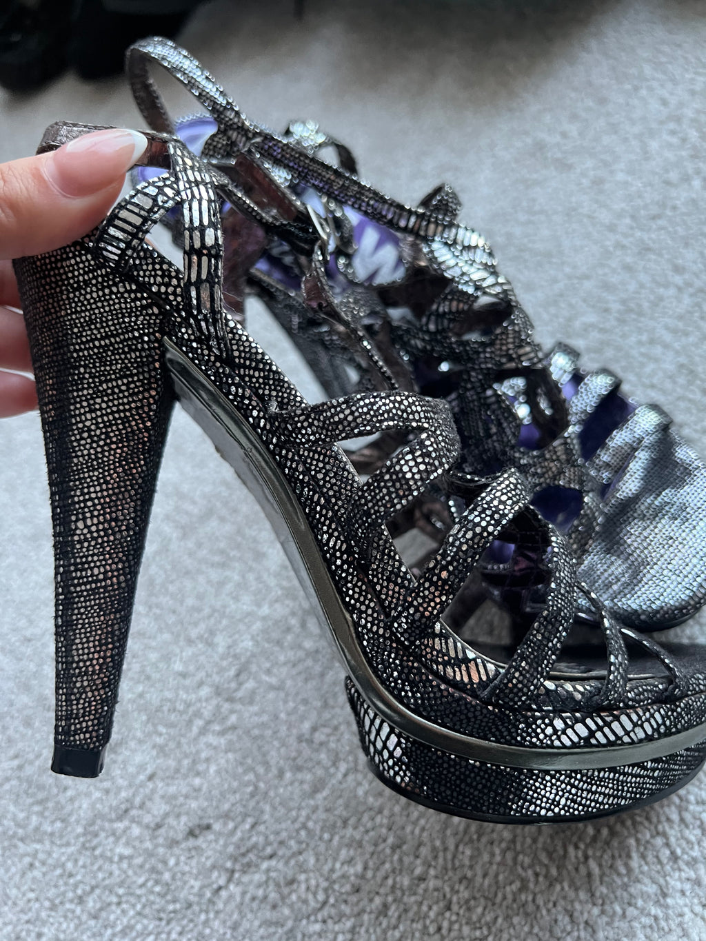 Black glitter heels