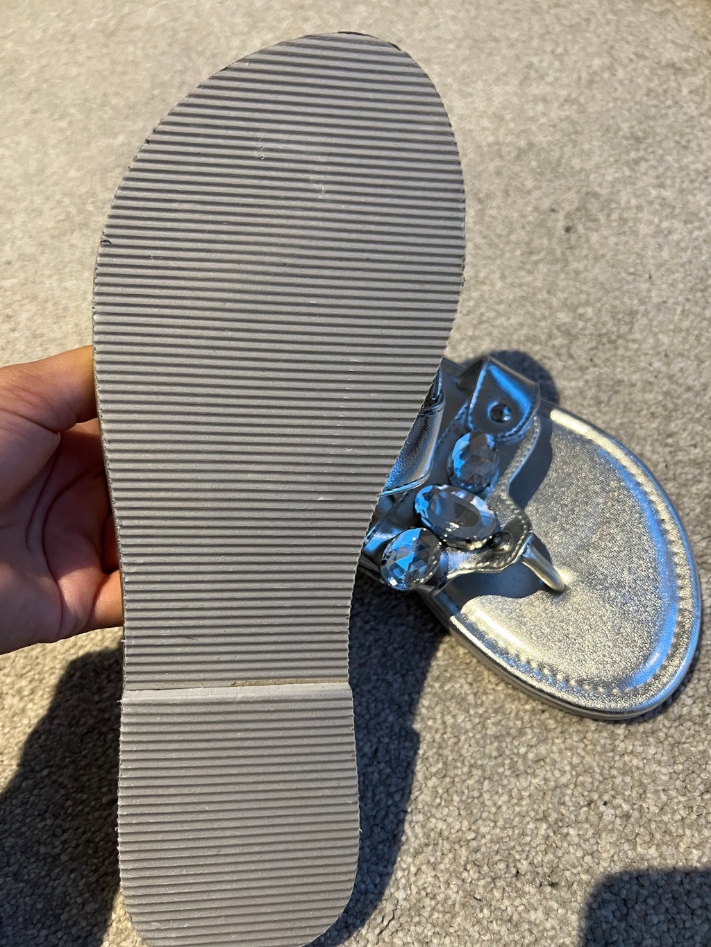 Silver jewel flip flops