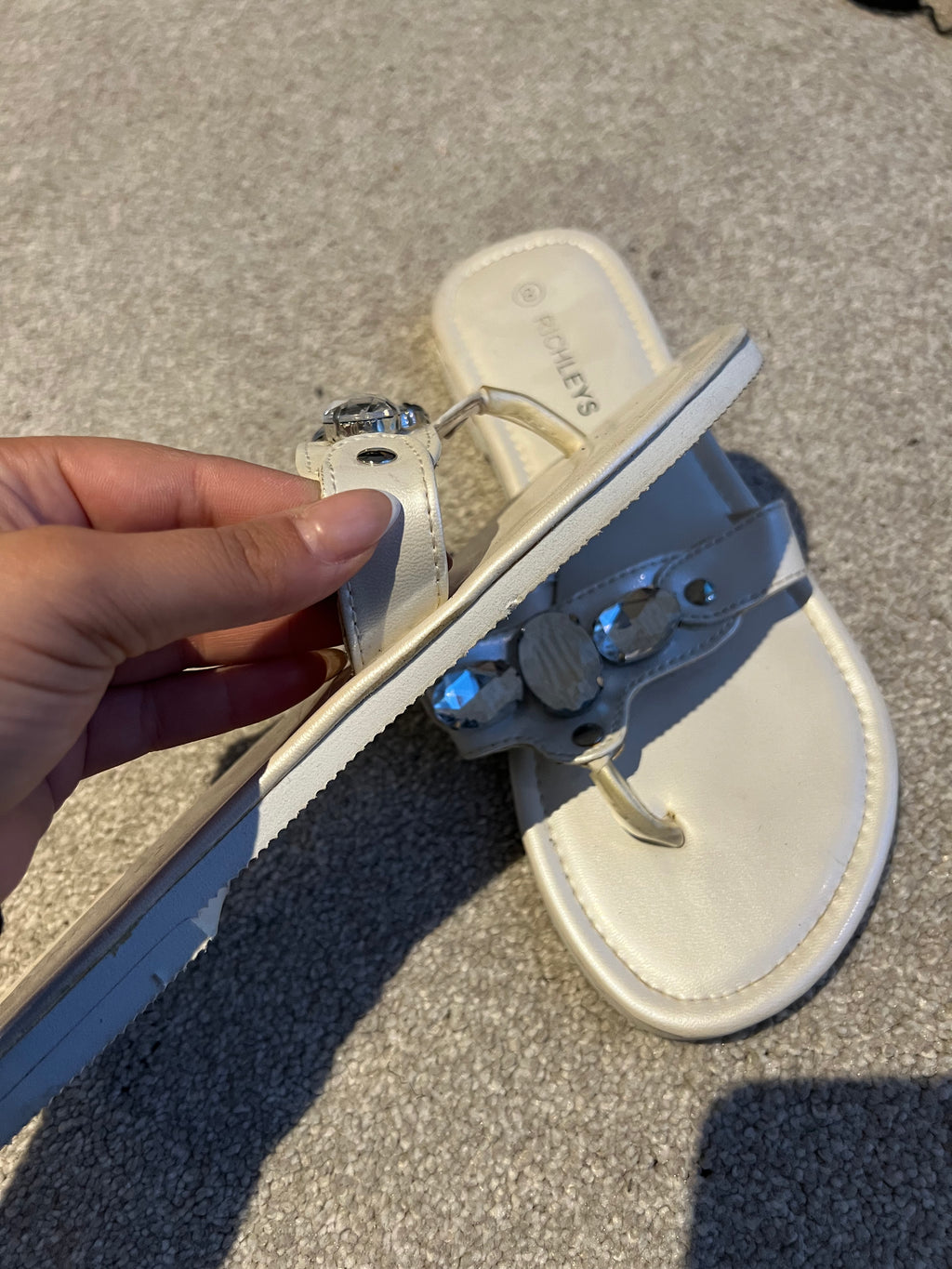 Cream jewel flip flops