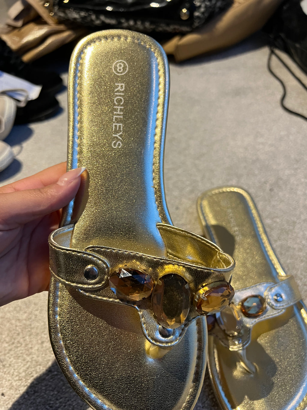 Gold jewel flip flops