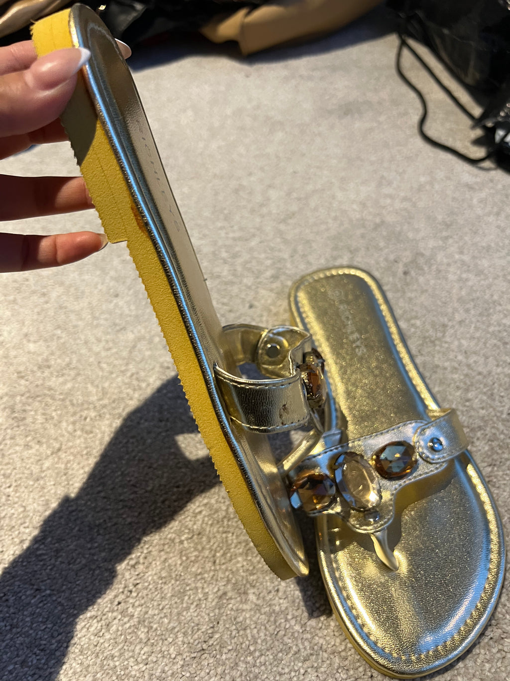 Gold jewel flip flops