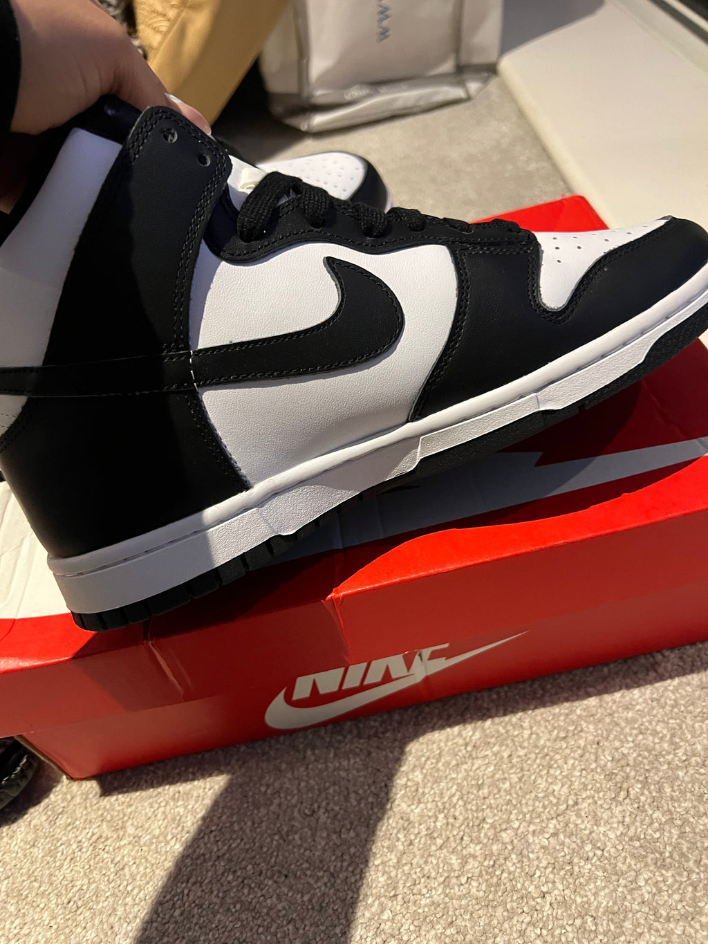Black/white nike high top dunks