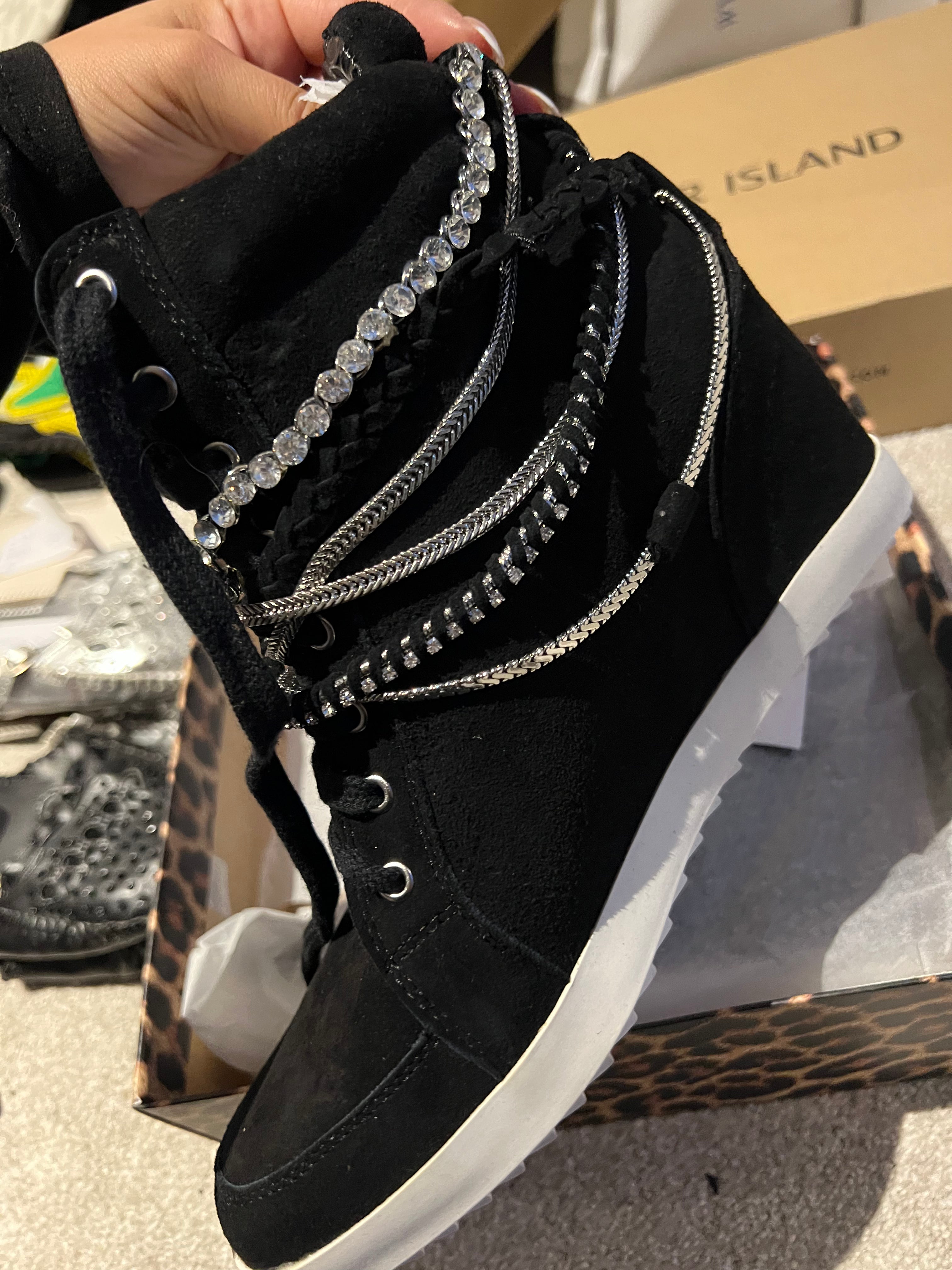 Black wedge sneakers with chains