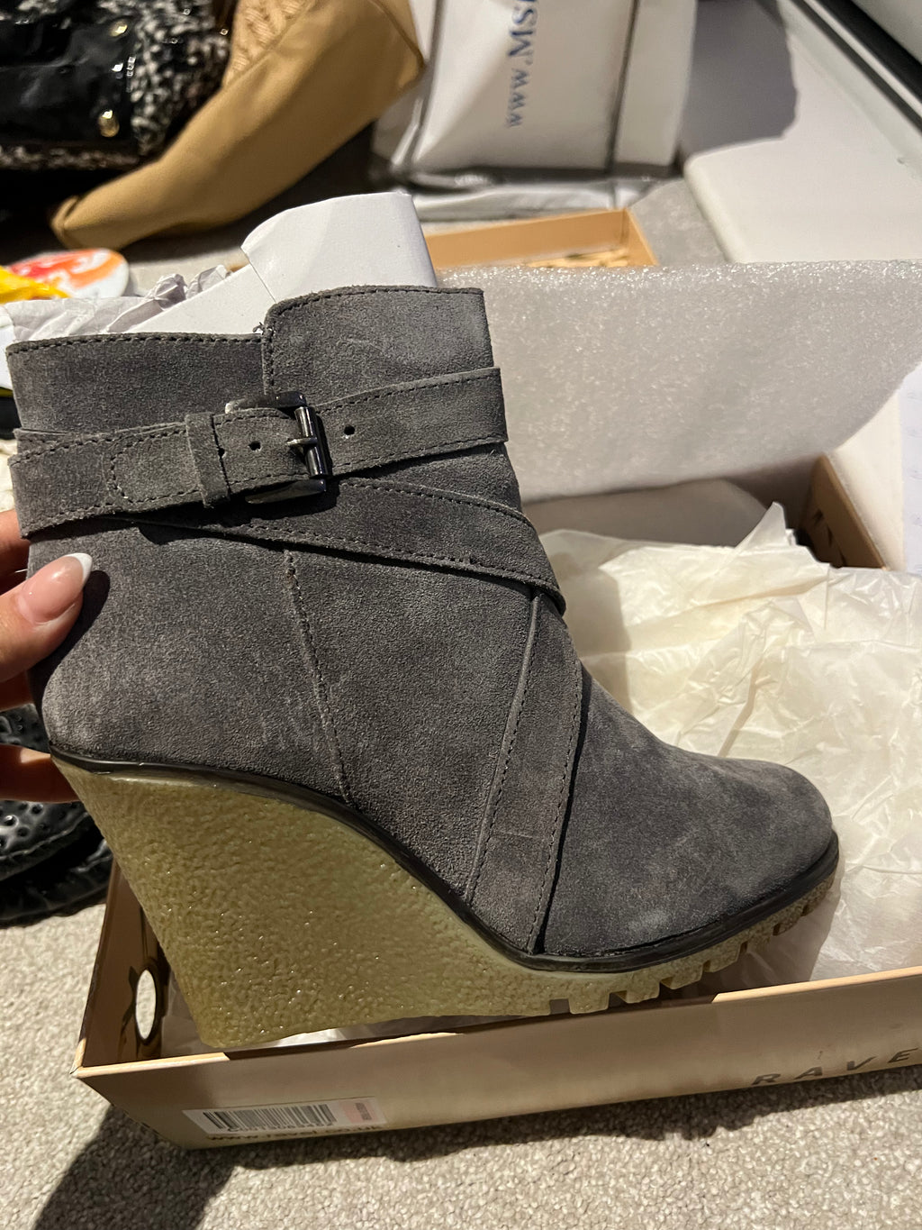 Grey wedge boots