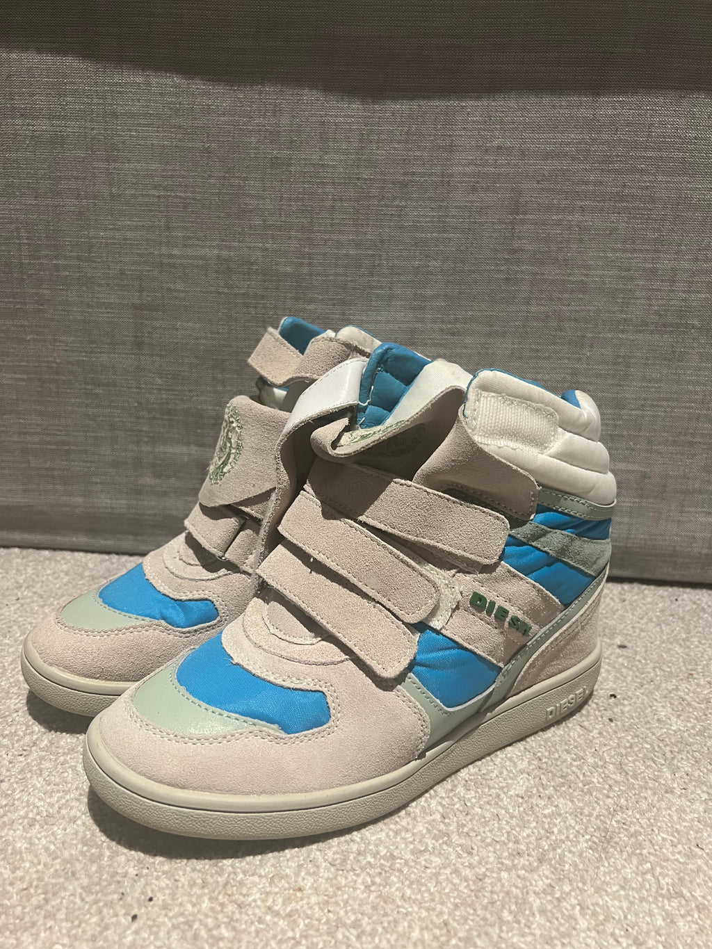 Cream/blue Diesel wedges