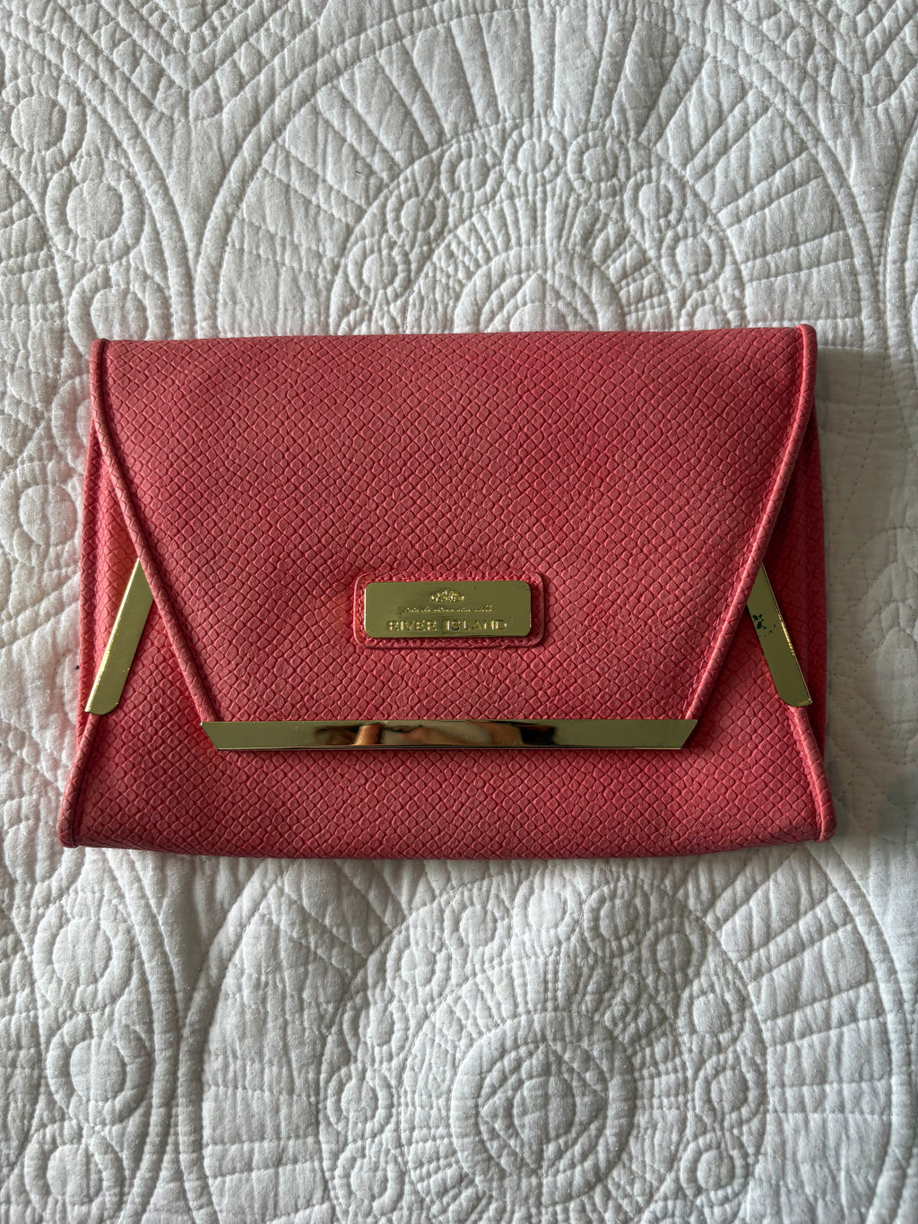 Coral / pink clutch bag / Button clasp
