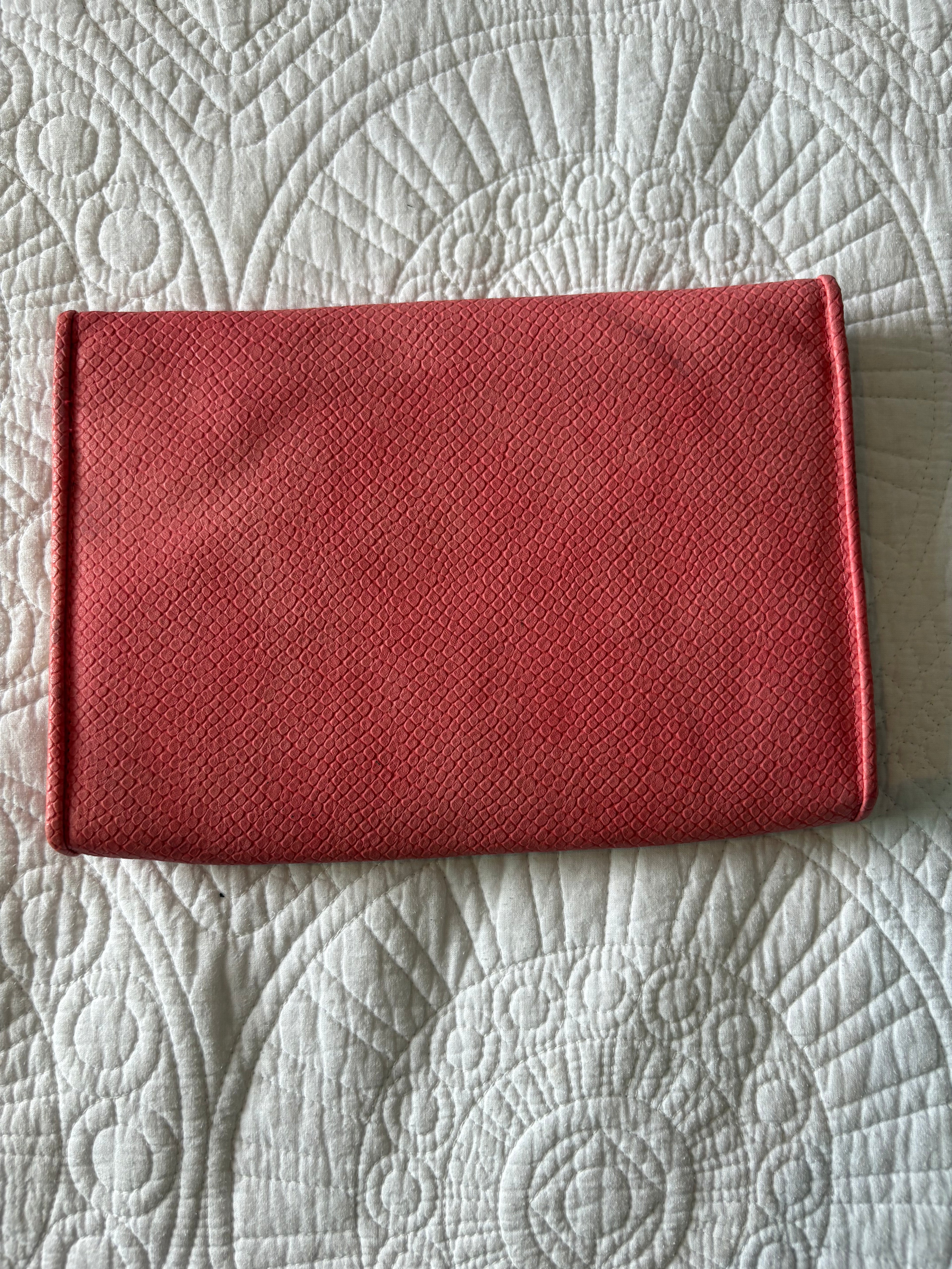 Coral / pink clutch bag / Button clasp