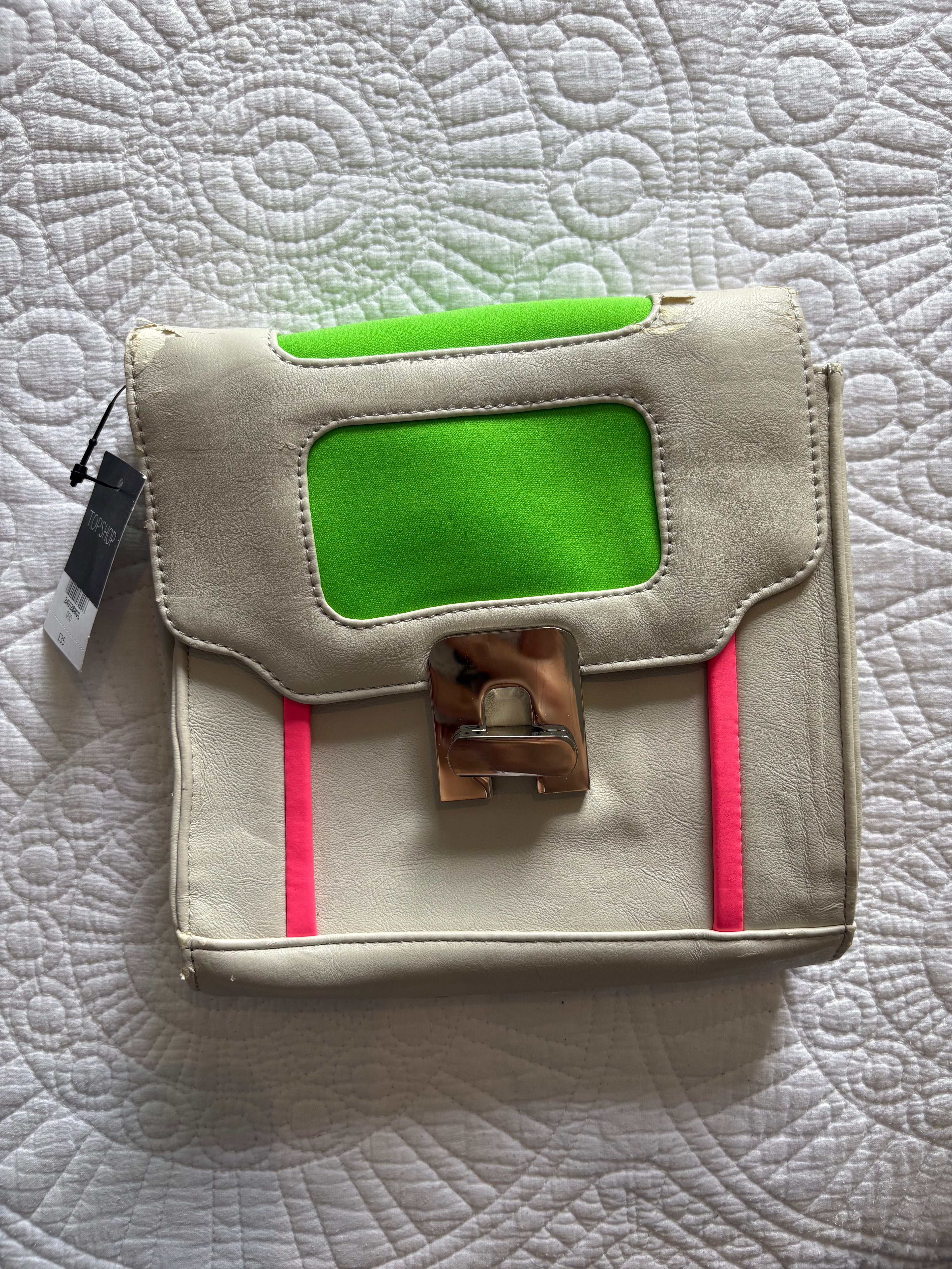 Beige/Neon green/Neon pink Bag