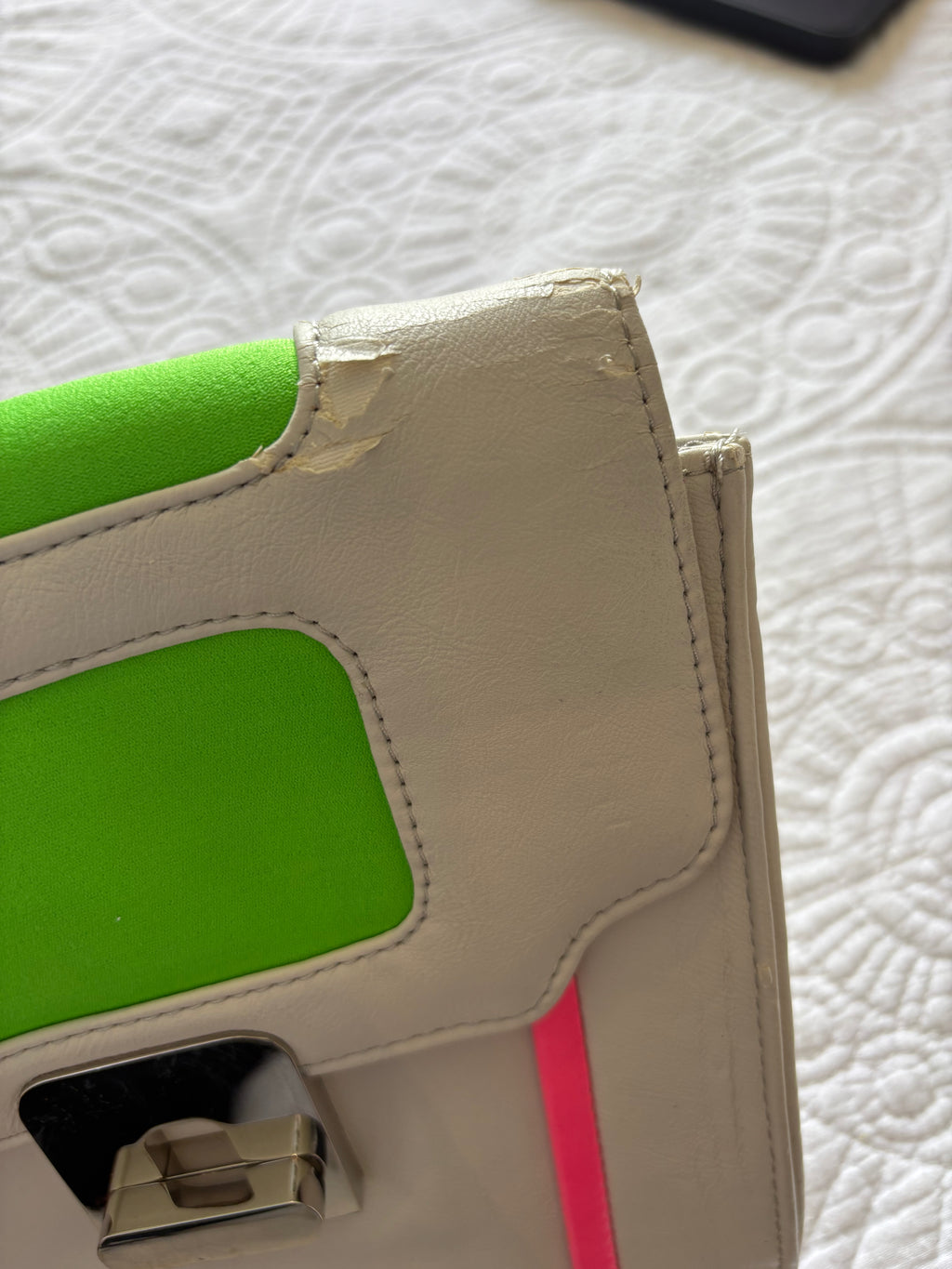 Beige/Neon green/Neon pink Bag