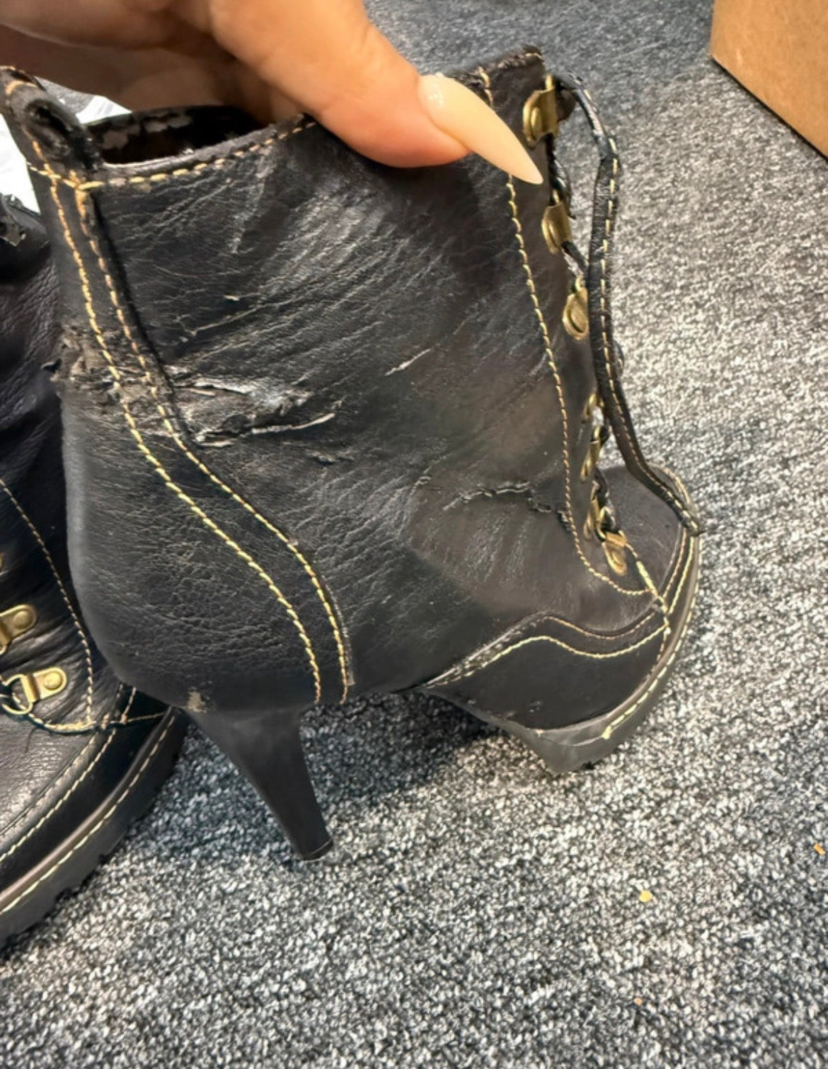 Black Lace-Up Ankle Boots with Stiletto Heel & Side Zip