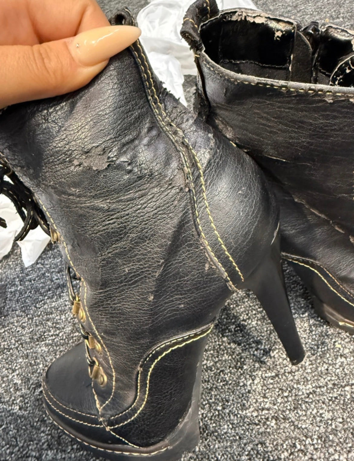 Black Lace-Up Ankle Boots with Stiletto Heel & Side Zip