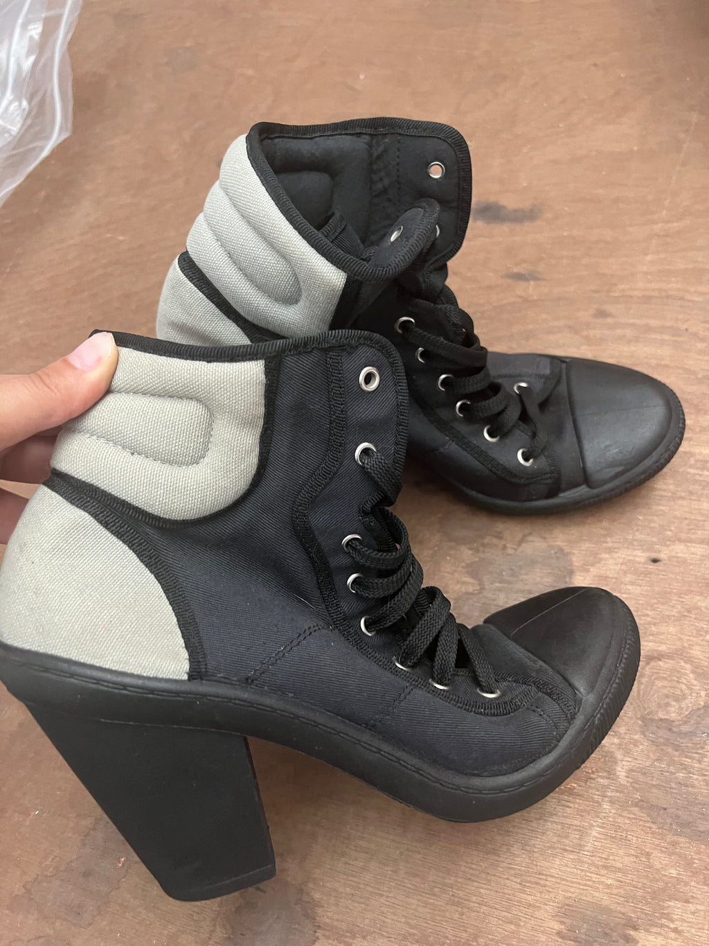 Women’s Grey/Black Platform Lace-Up Ankle Boots
