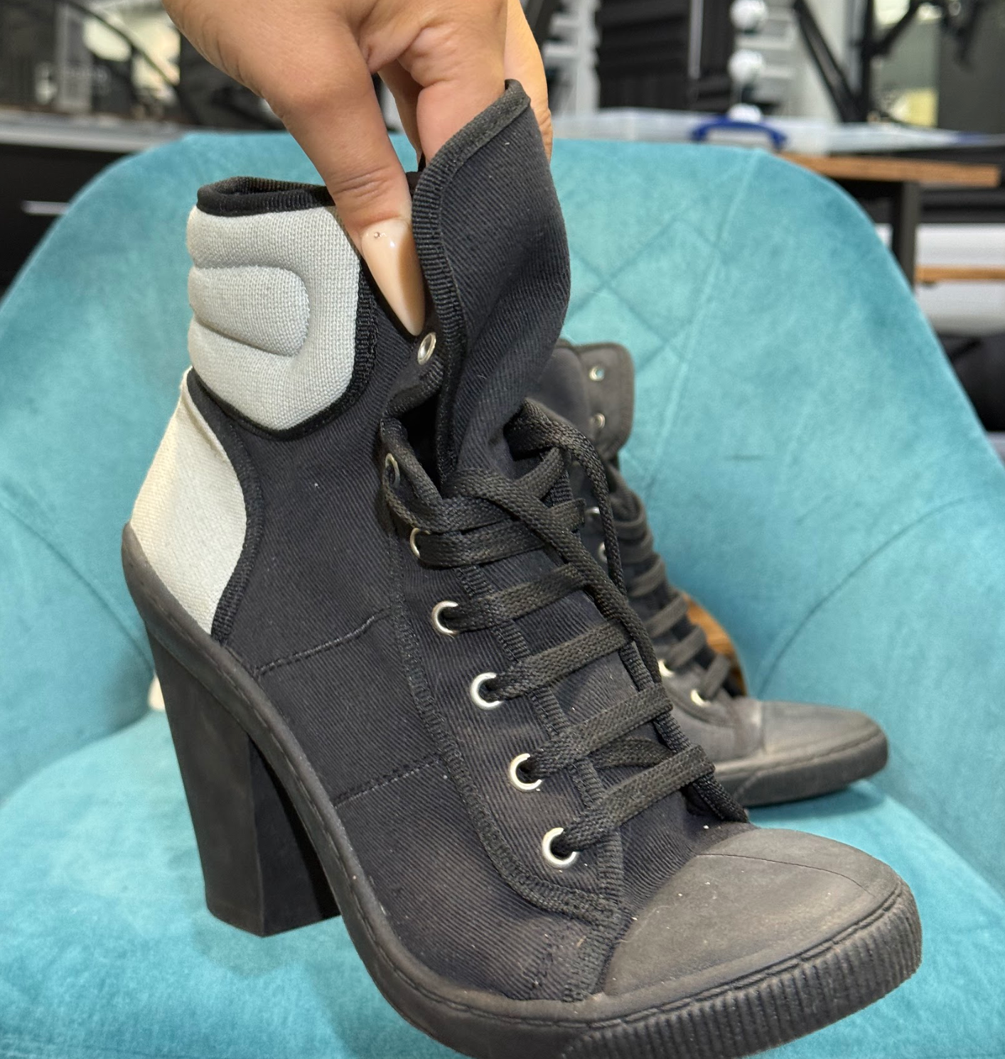 Women’s Grey/Black Platform Lace-Up Ankle Boots