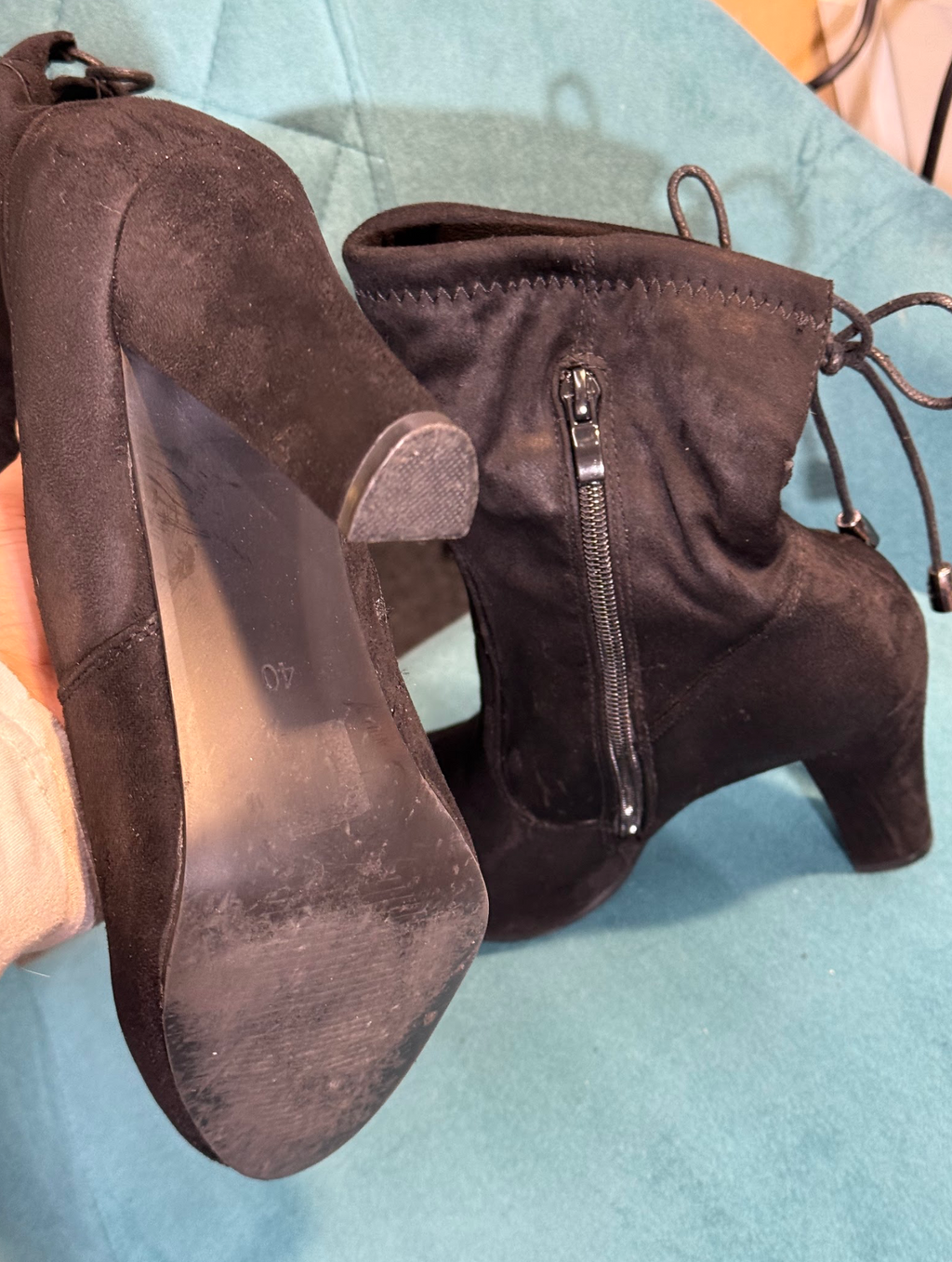 Suede black high heel boots